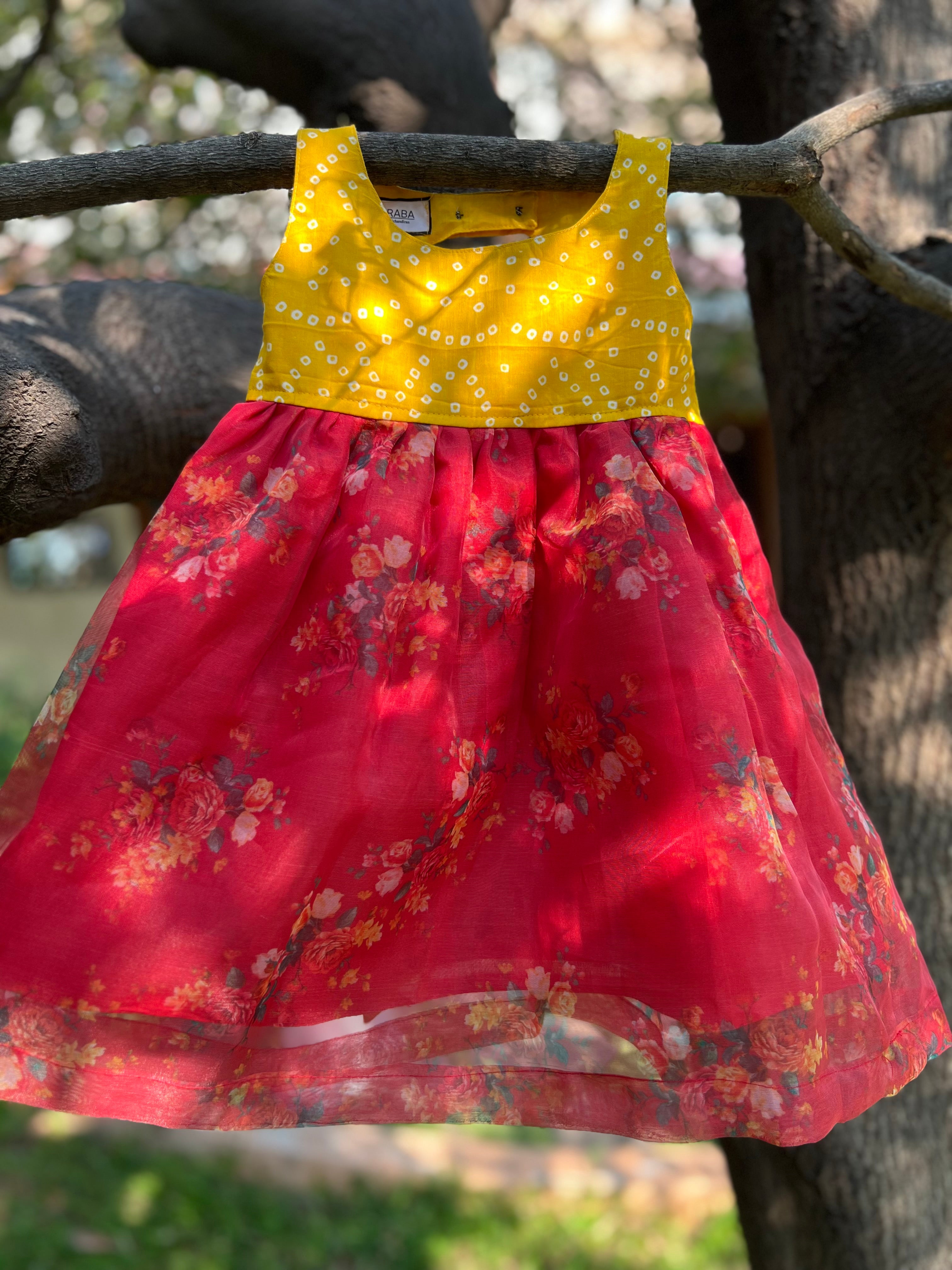 Yellow Red Organza Frock