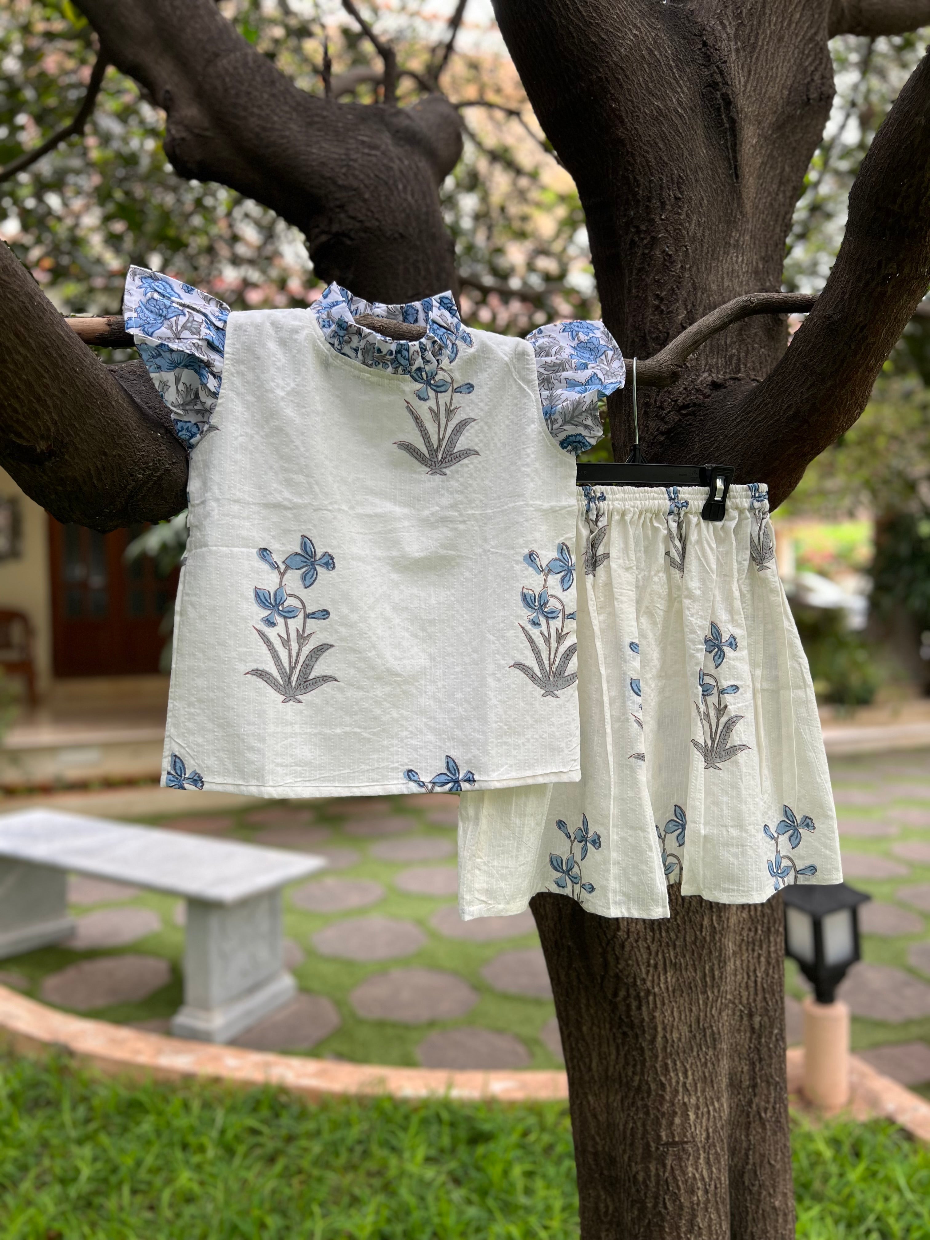 Blue and white floral Skirt Set Co-ords