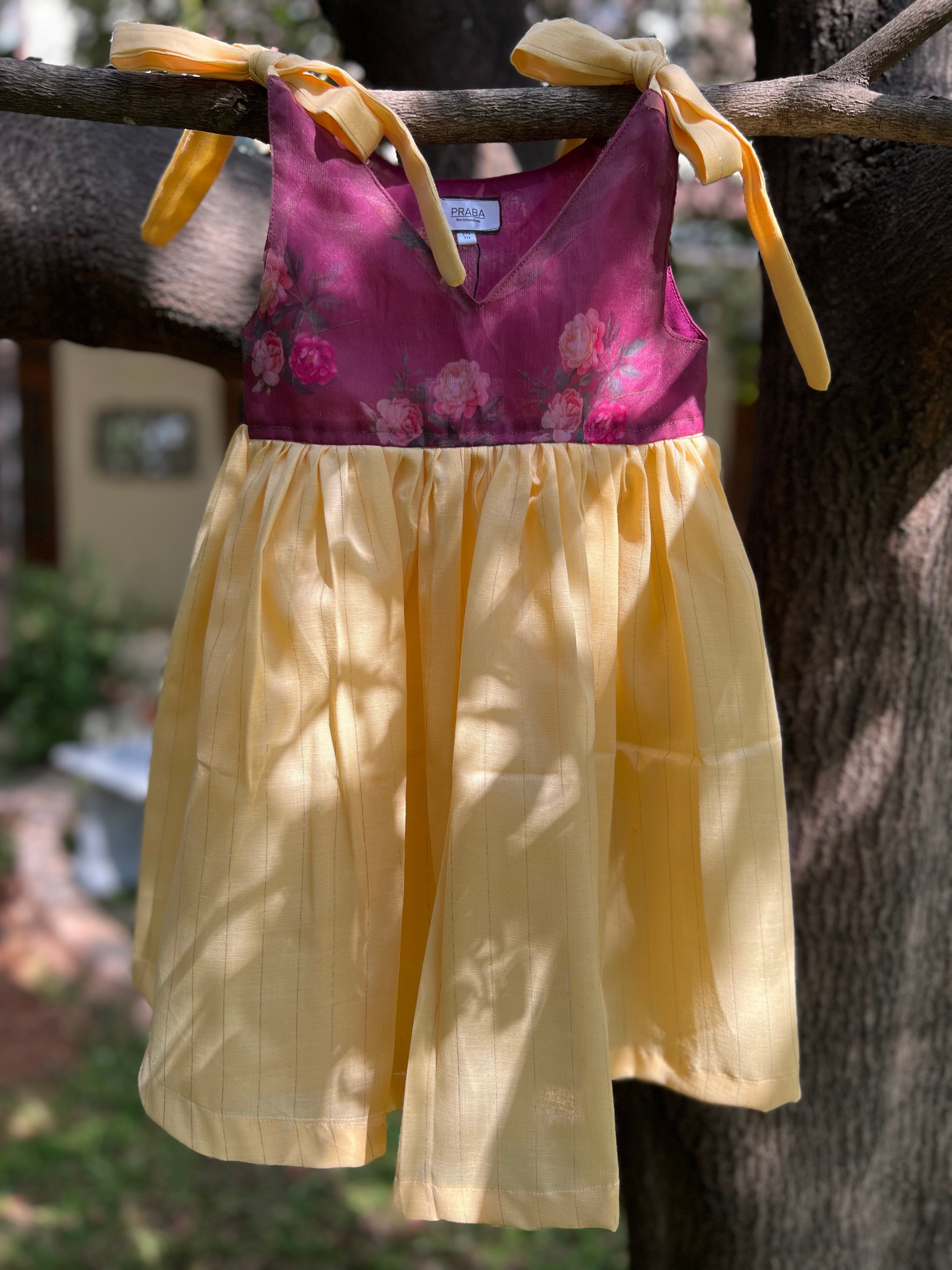 Maroon Floral Top with yellow Bottom