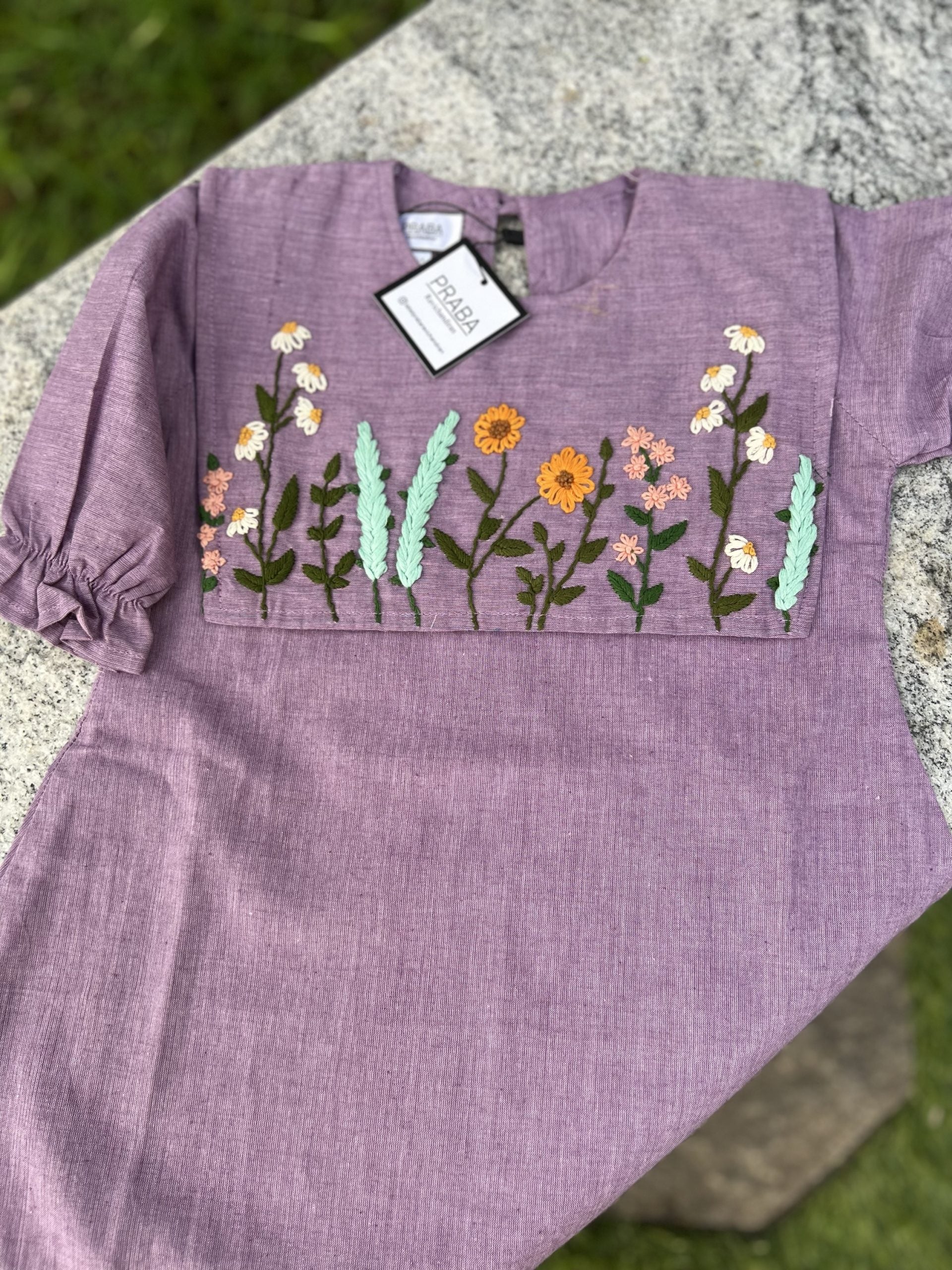 Purple dress with hand Embroidered Flowers