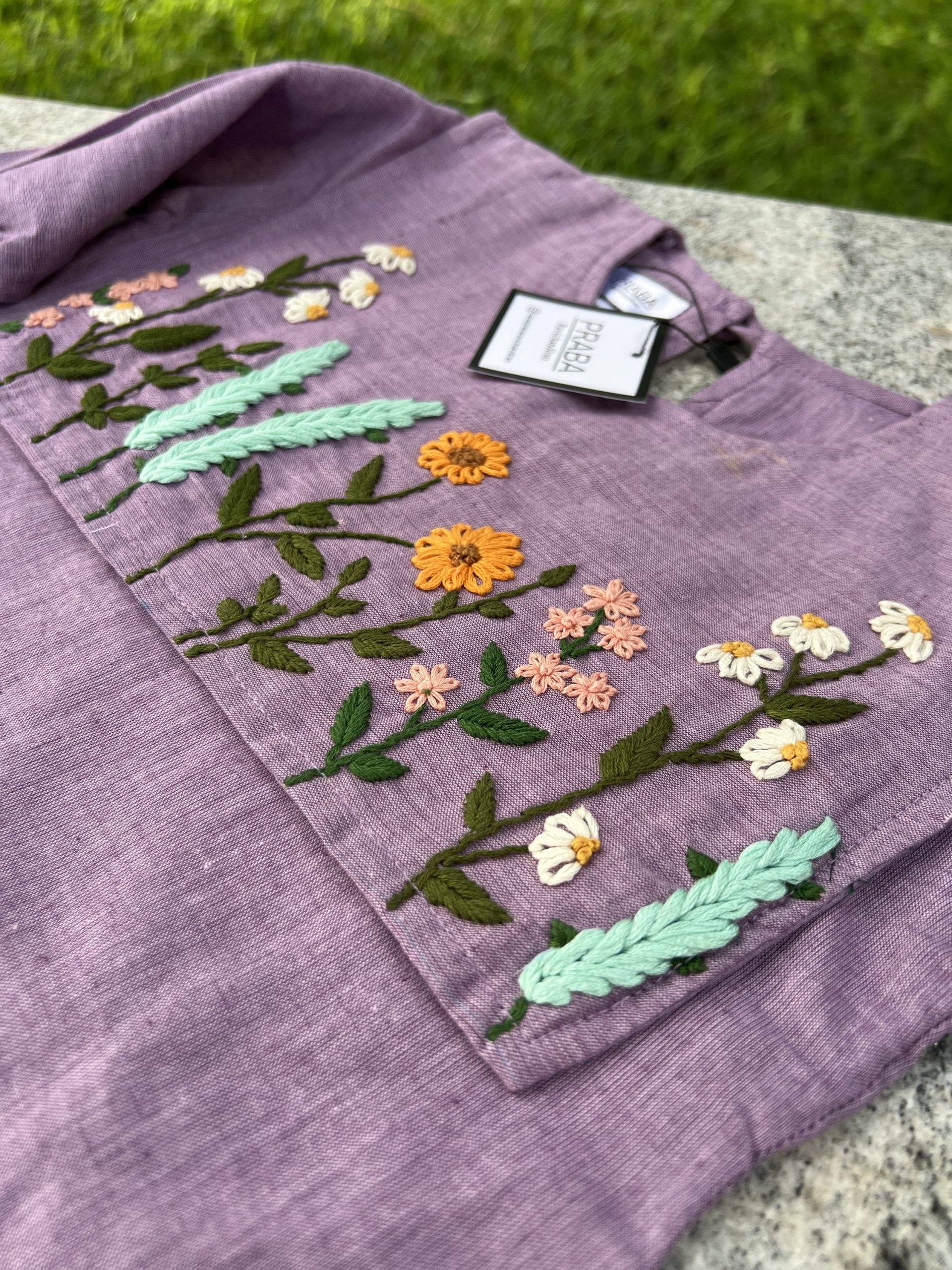 Purple dress with hand Embroidered Flowers