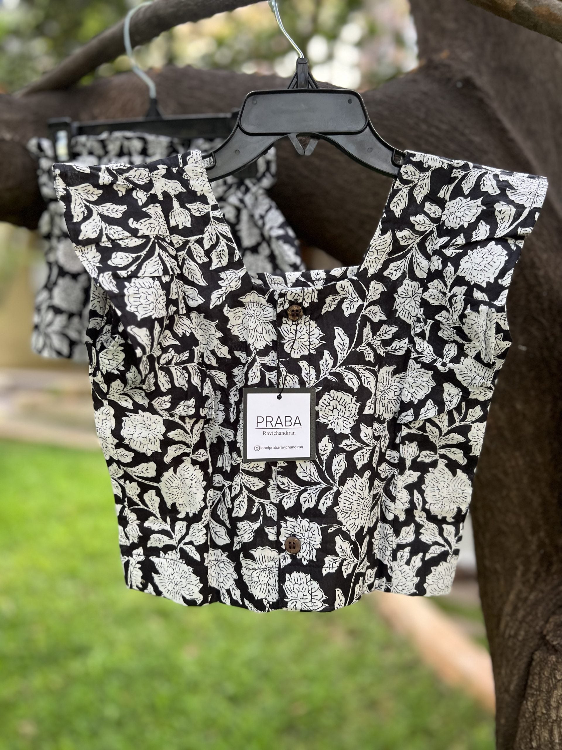 Black and White Floral Print Crop Top & Shorts