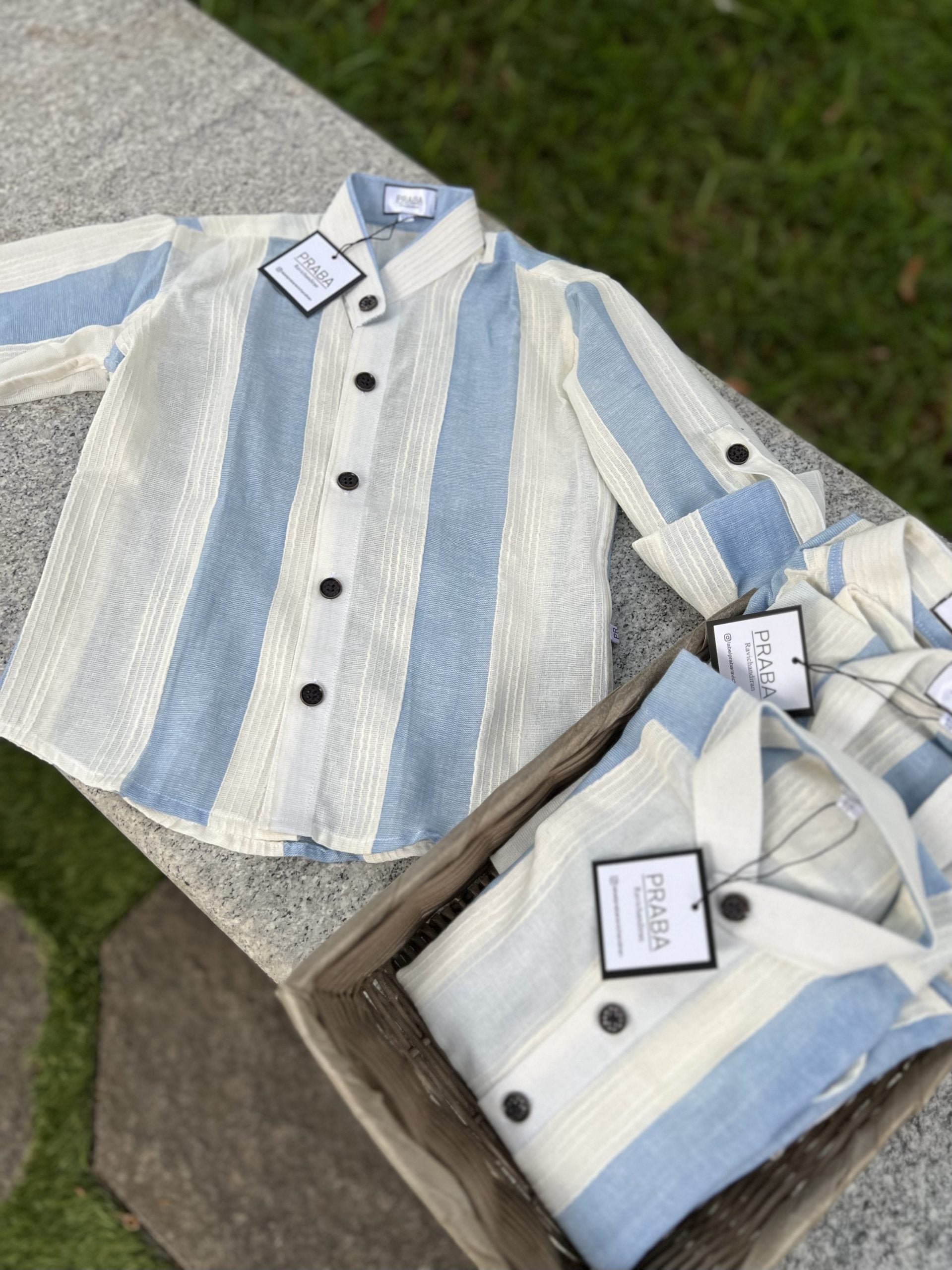 Blue and White Striped Full Sleeve with folding loop