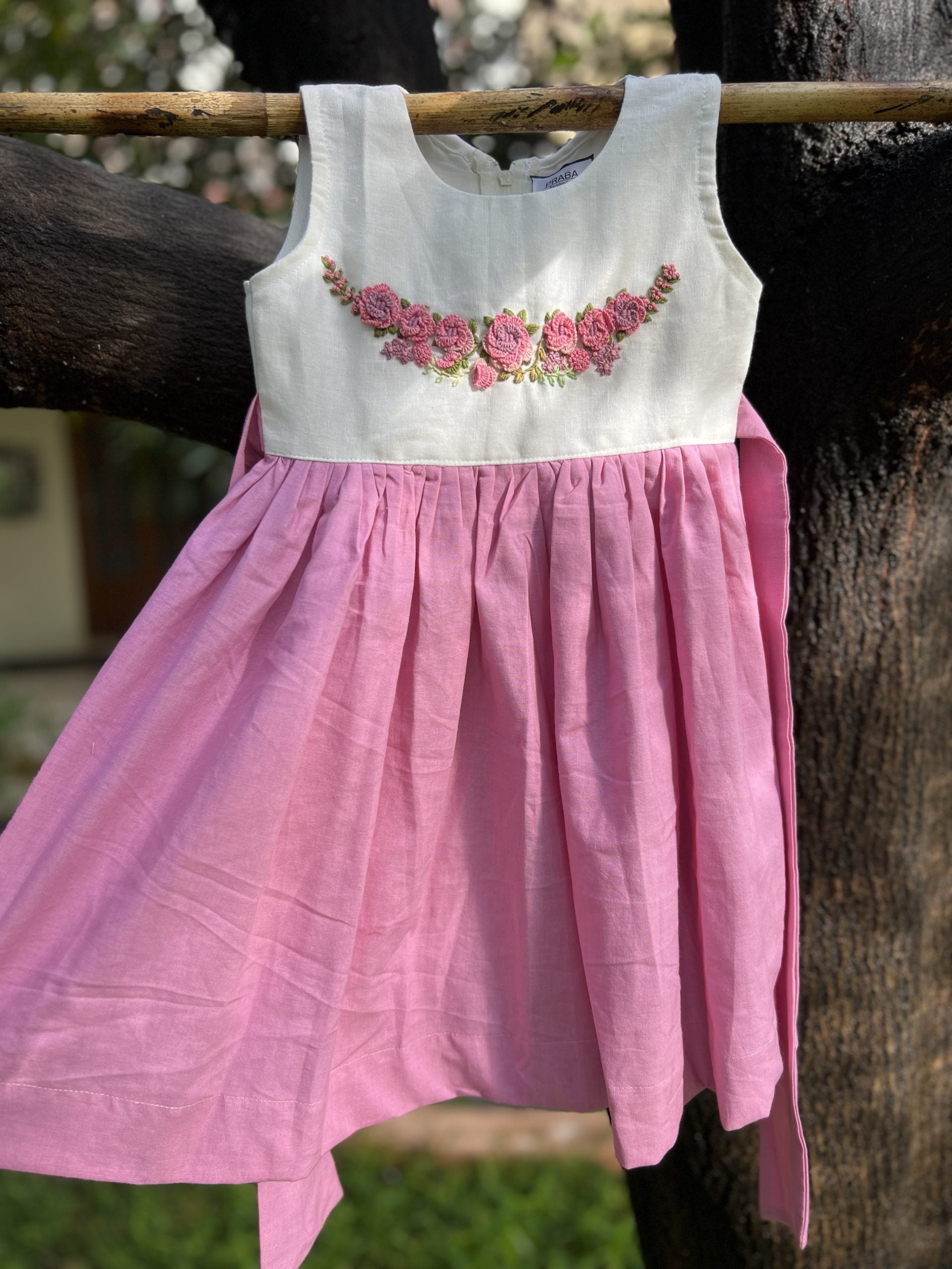 Pink and White hand  Embroidered