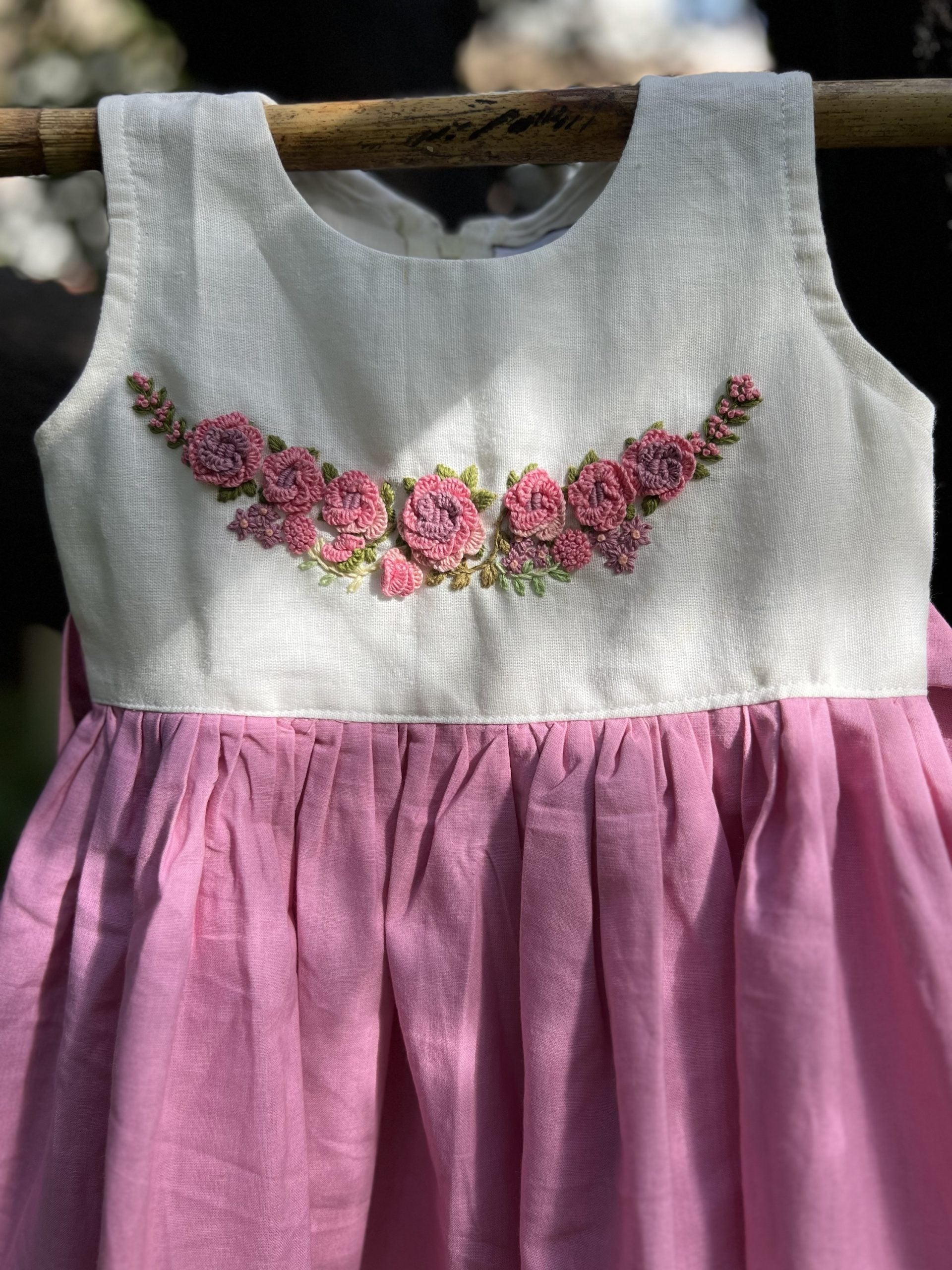 Pink and White hand  Embroidered