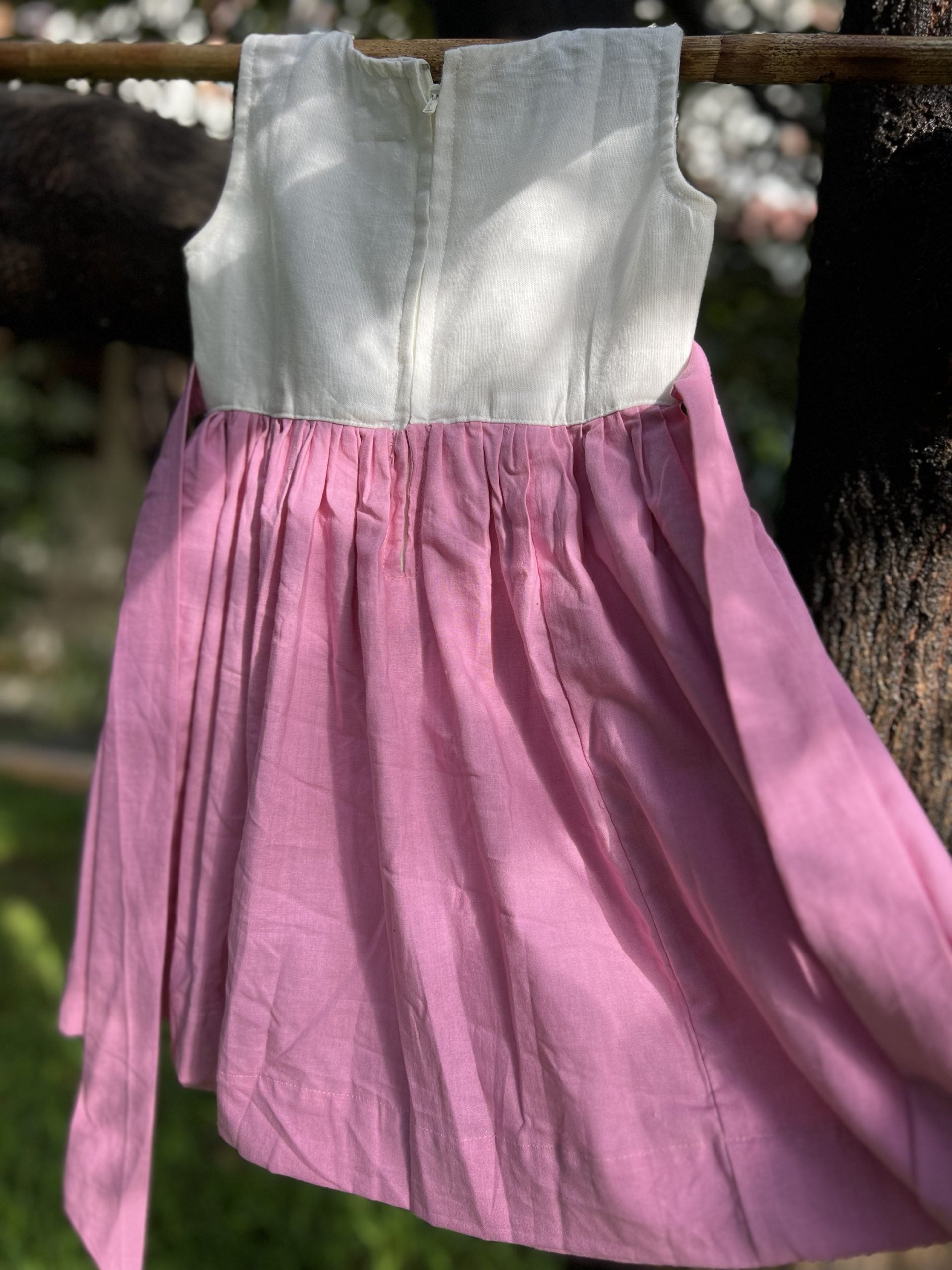 Pink and White hand  Embroidered