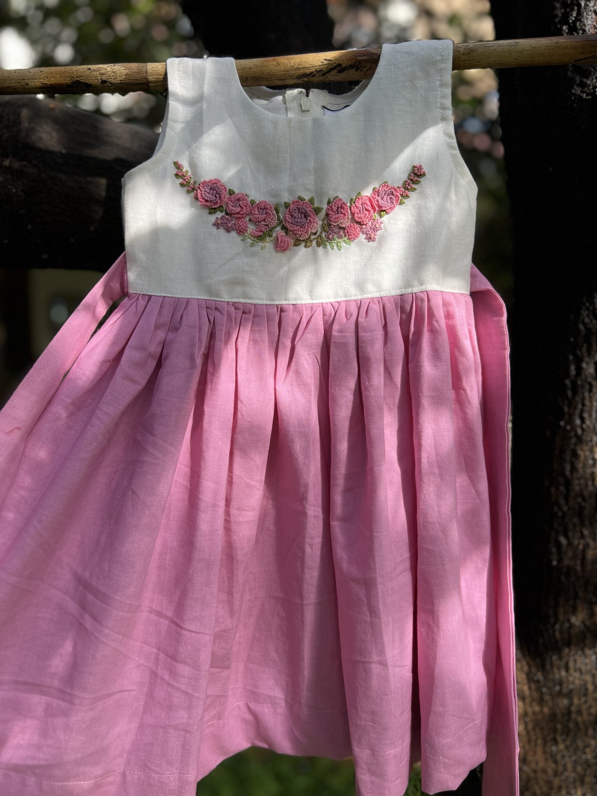 Pink and White hand  Embroidered