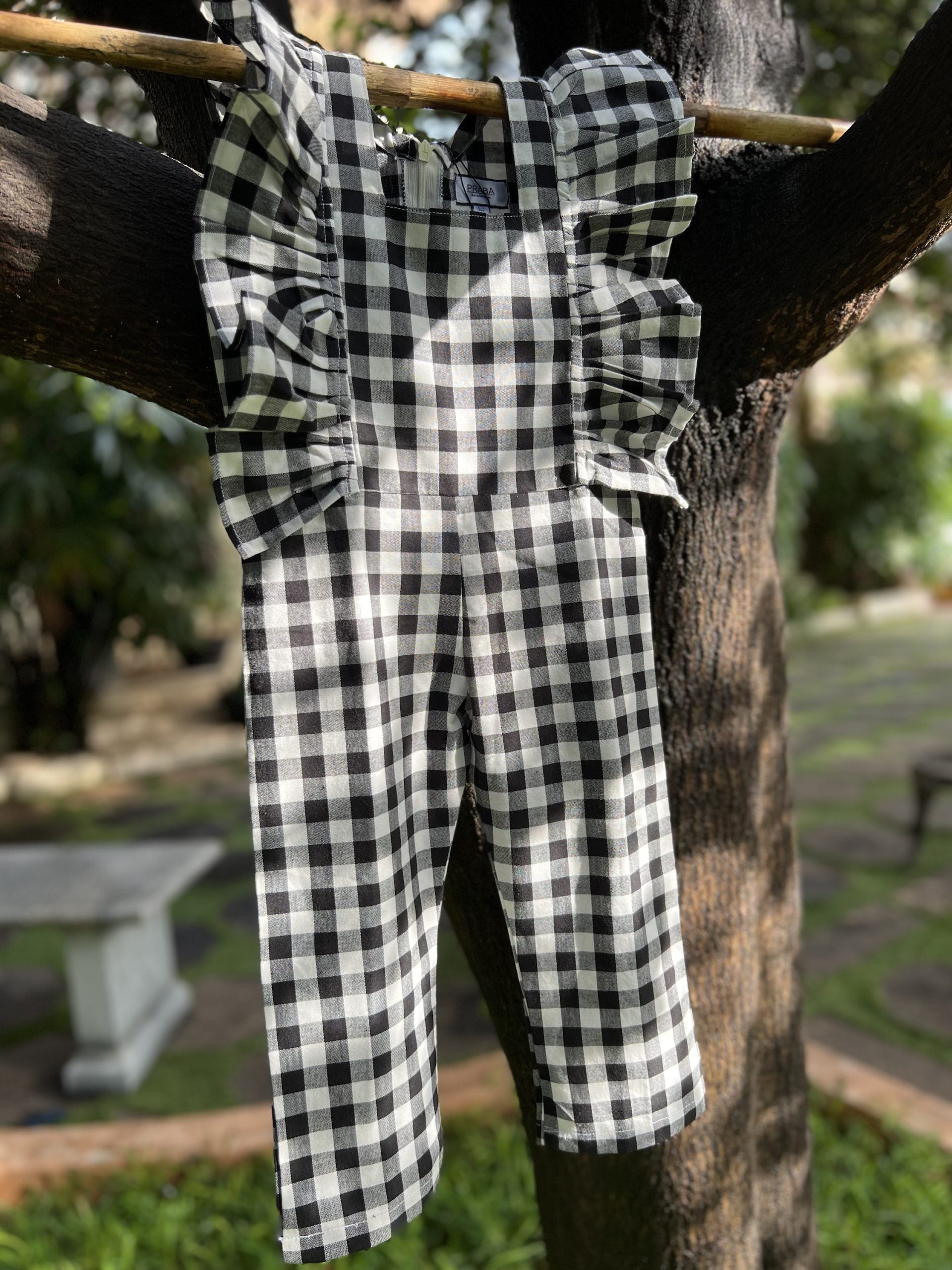 Black and White Checkered Ruffle Jumpsuit