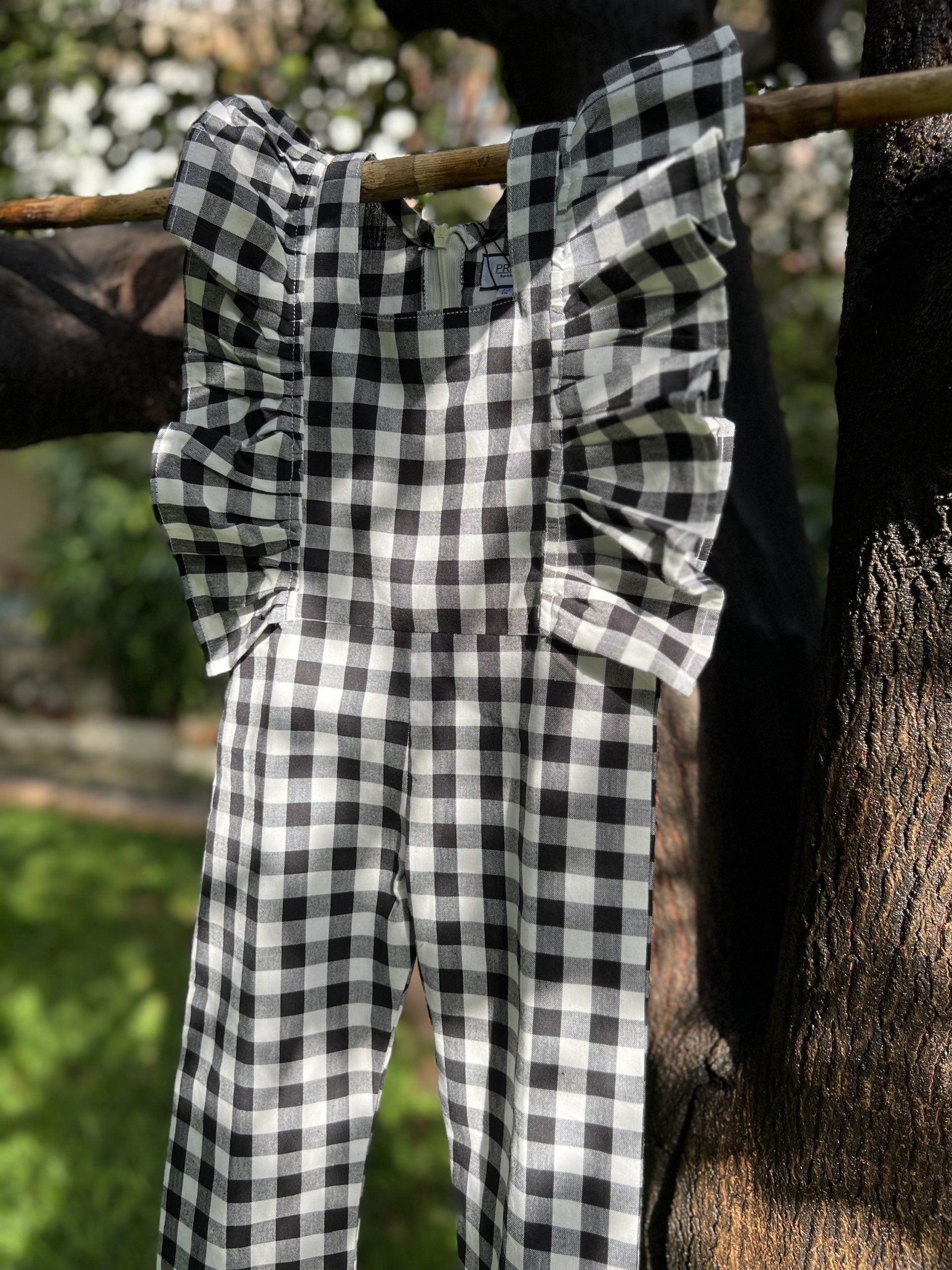 Black and White Checkered Ruffle Jumpsuit