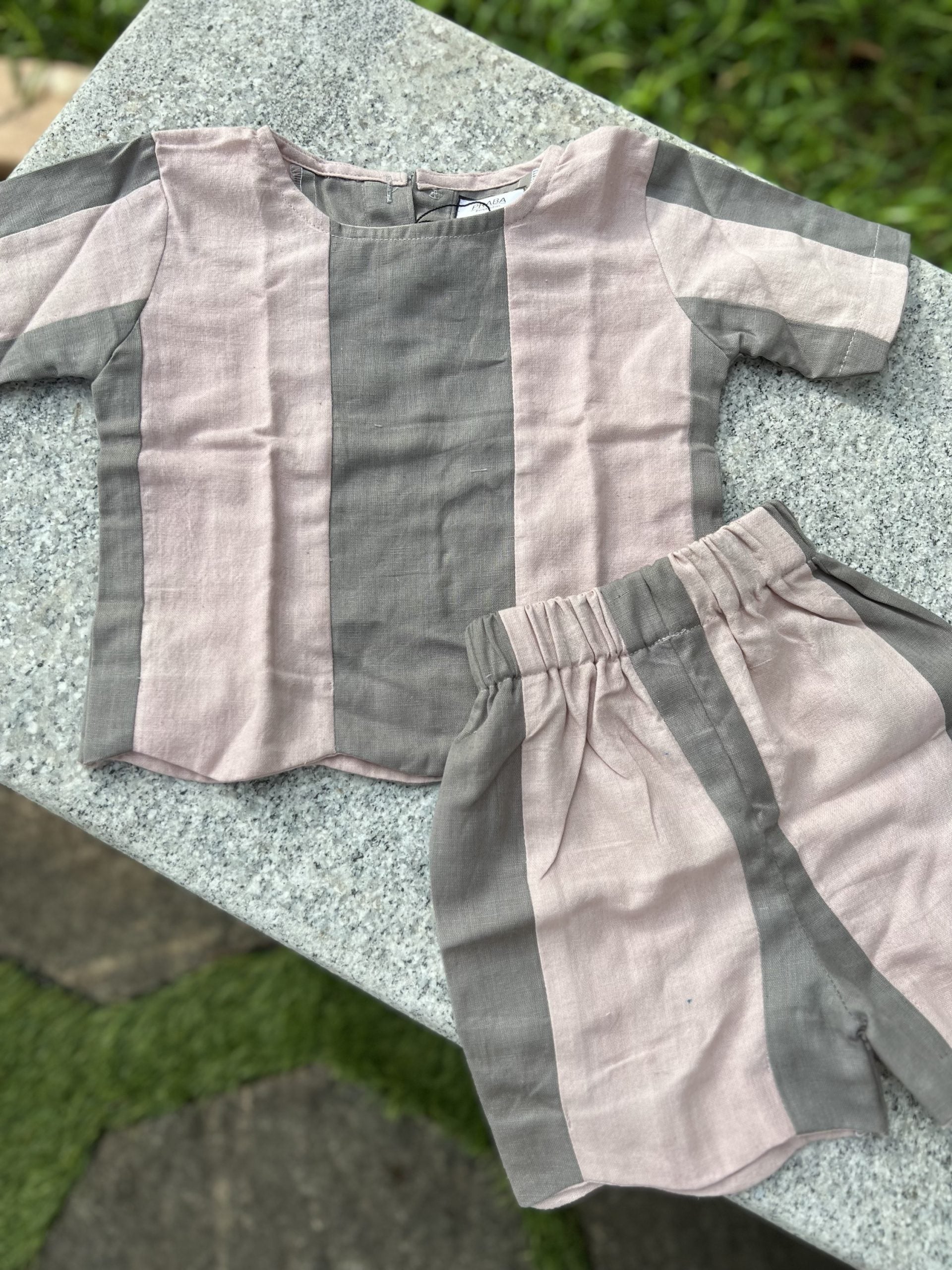 Green Striped Tops and Shorts