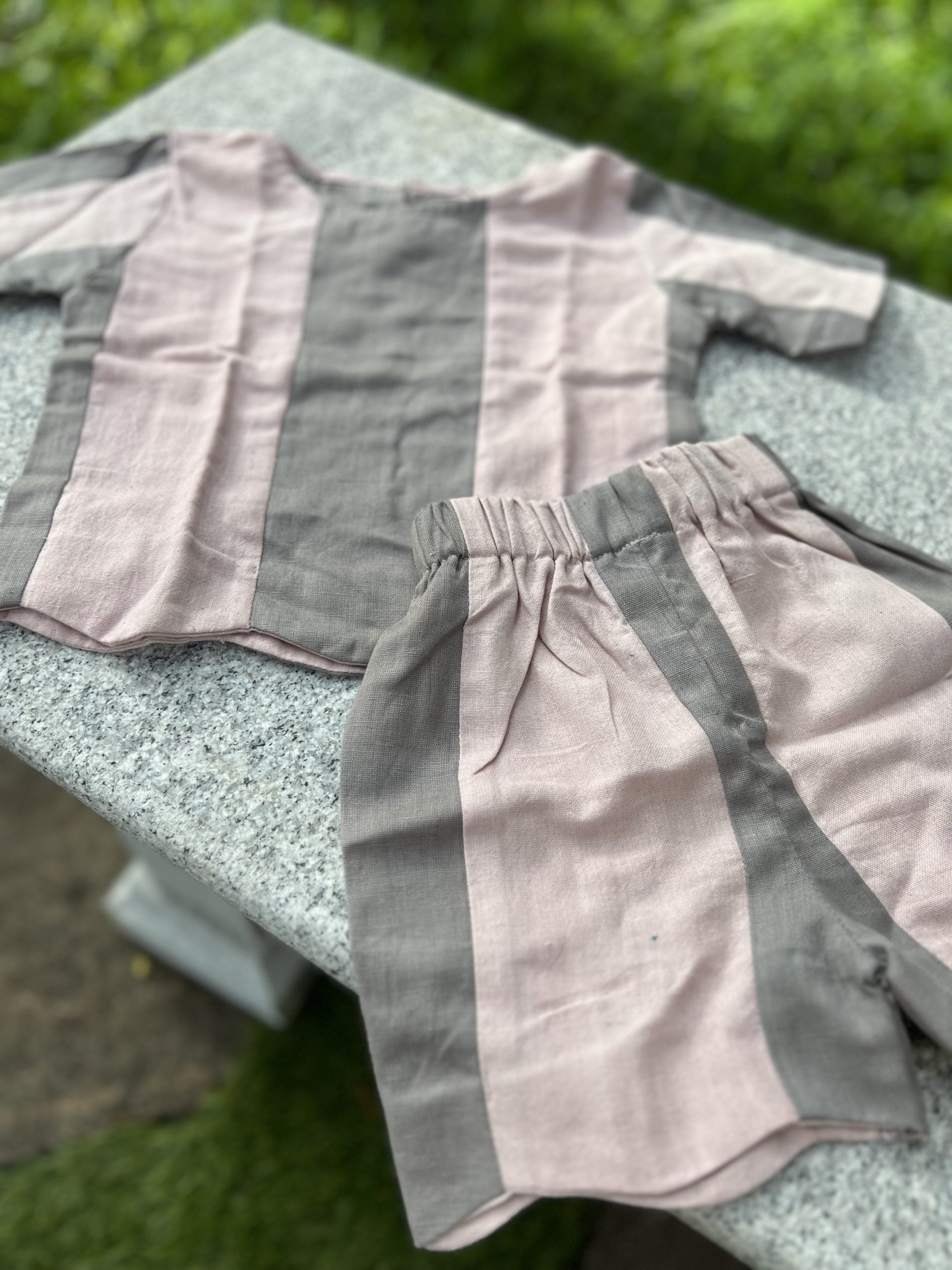 Green Striped Tops and Shorts