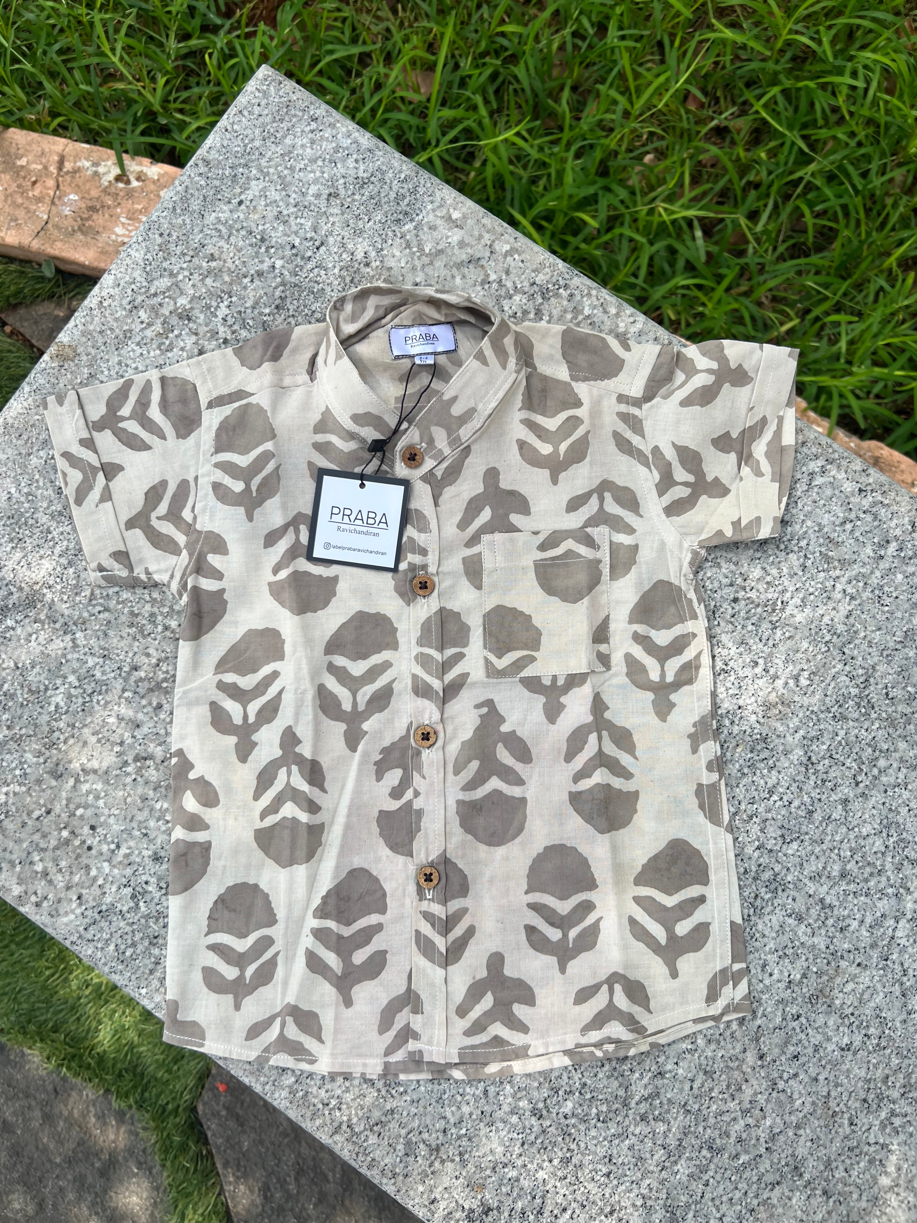 Grey floral Cotton shirt (Slim Fit)