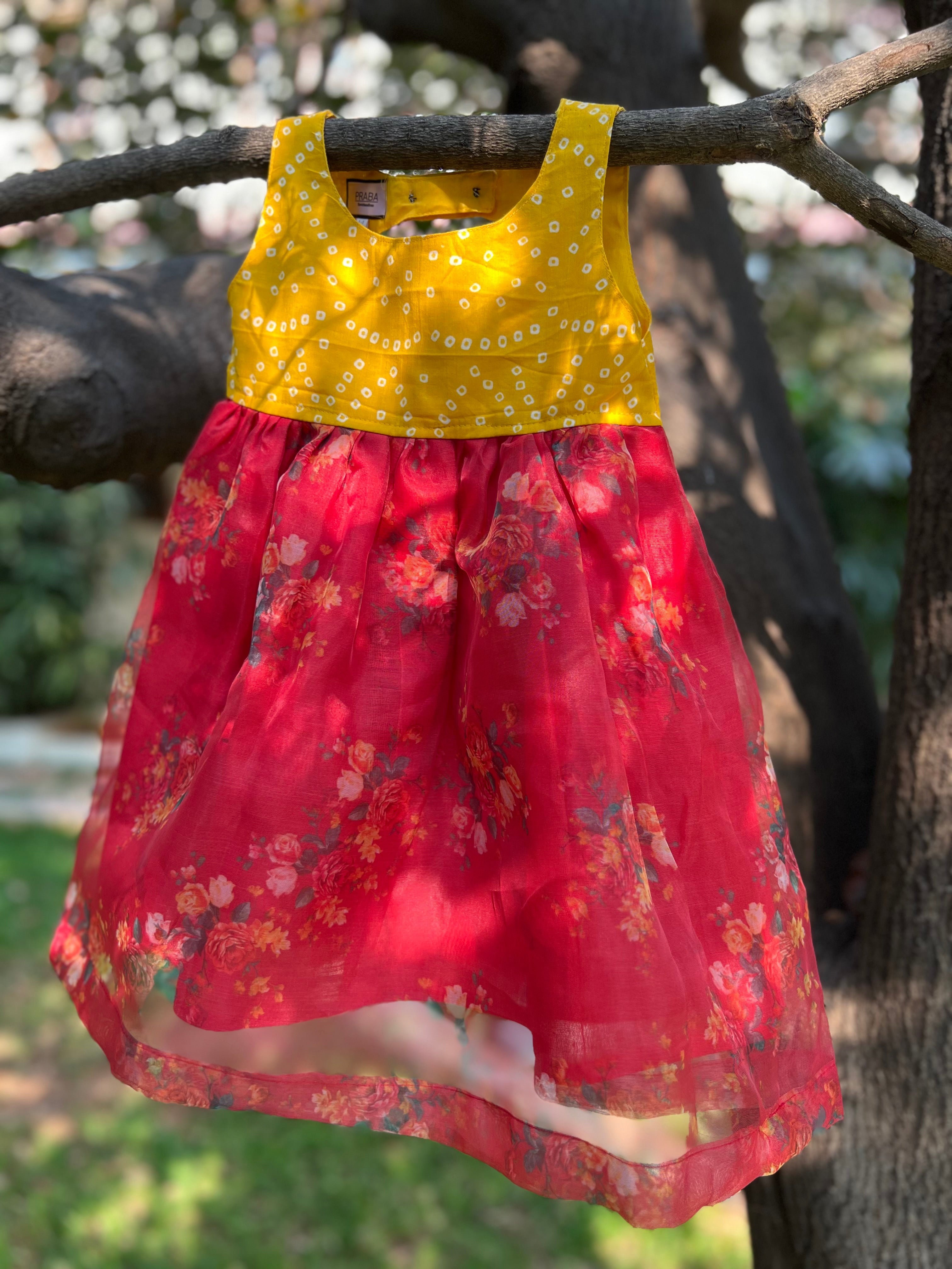 Yellow Red Organza Frock