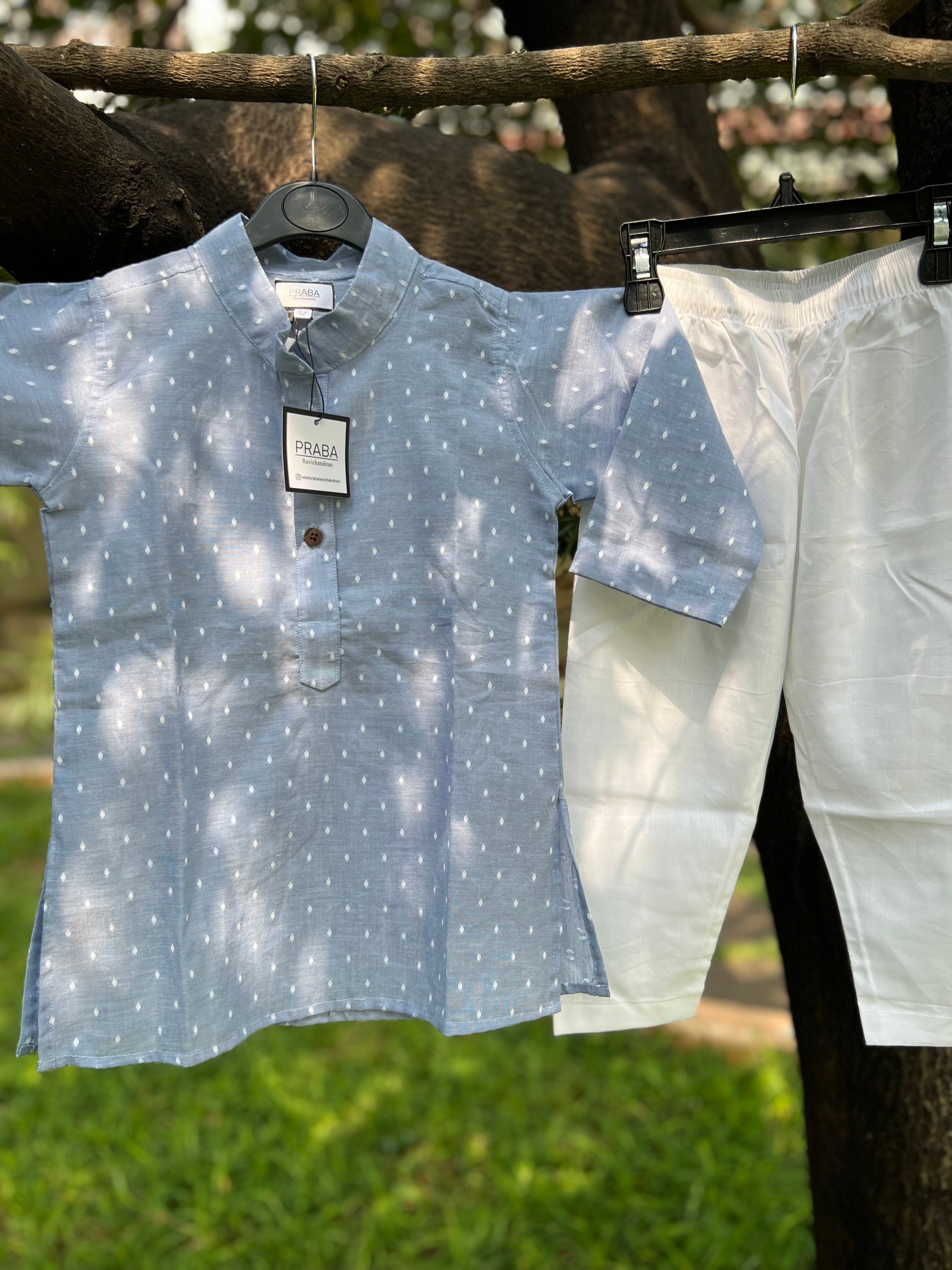 Light Blue dotted kurta pyjama set