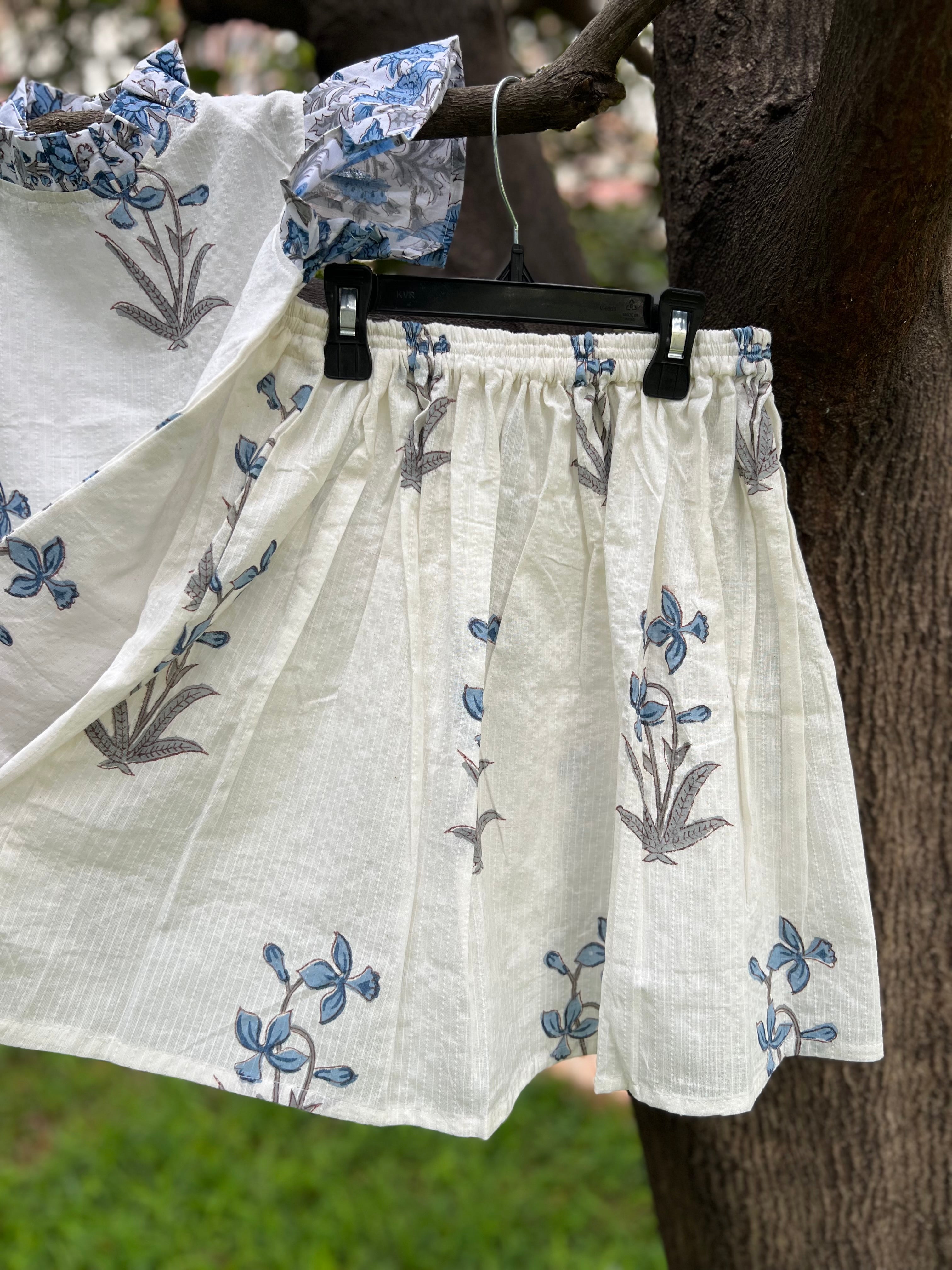 Blue and white floral Skirt Set Co-ords