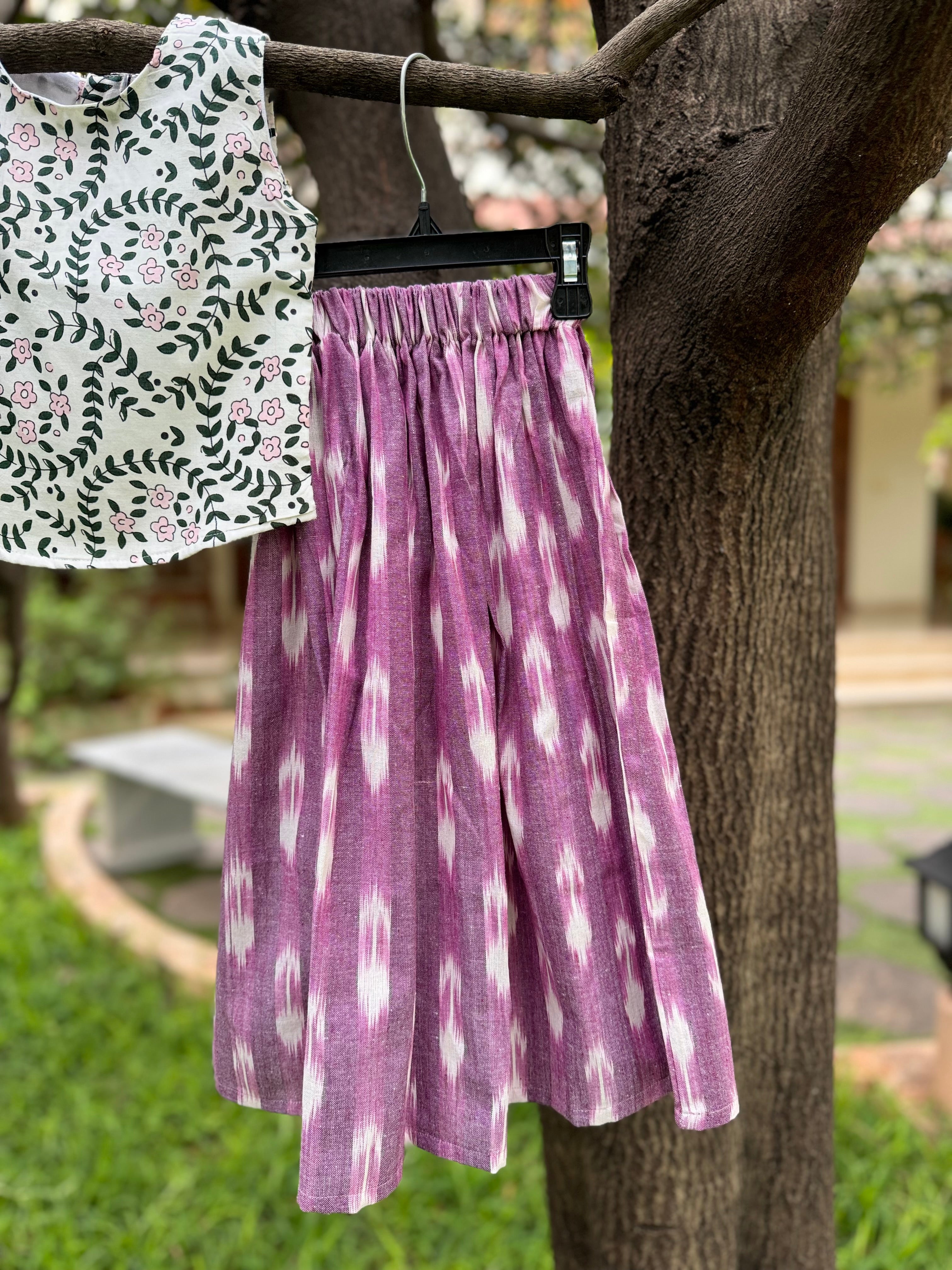 Floral Pink Crop Top & Pink Full Skirt Set