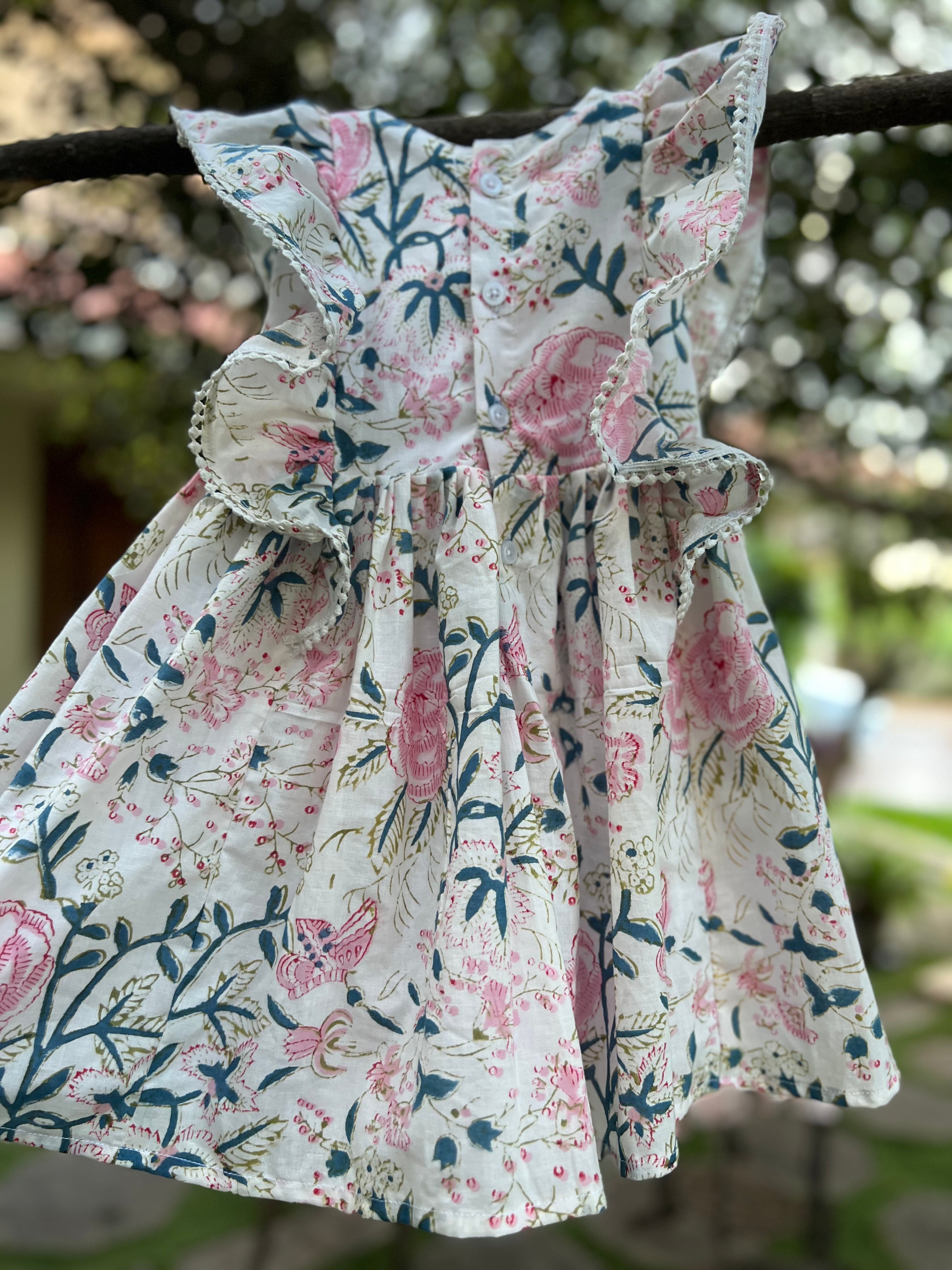 White and pink floral frock