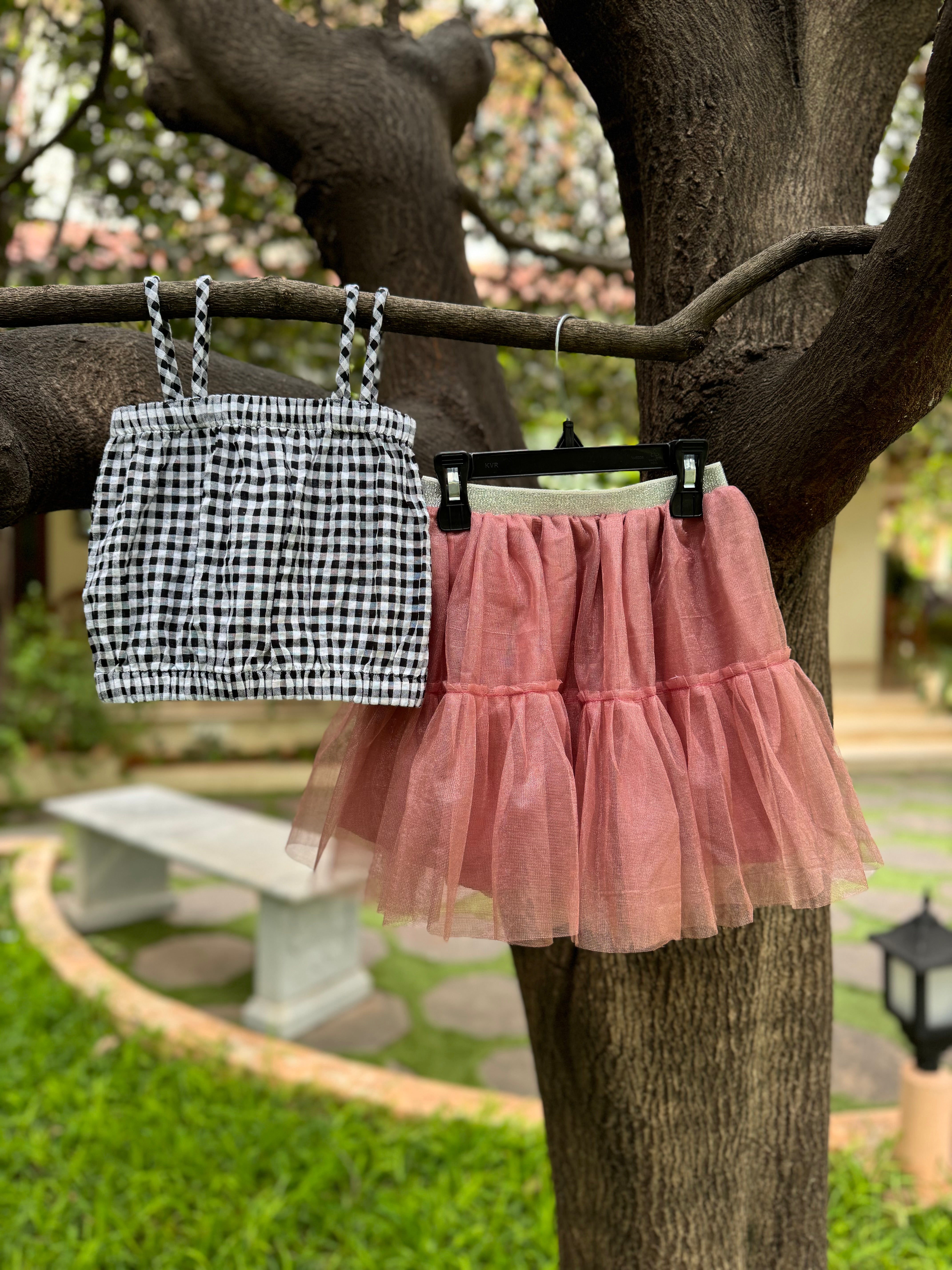 Pink Net Skirt & Crop Top