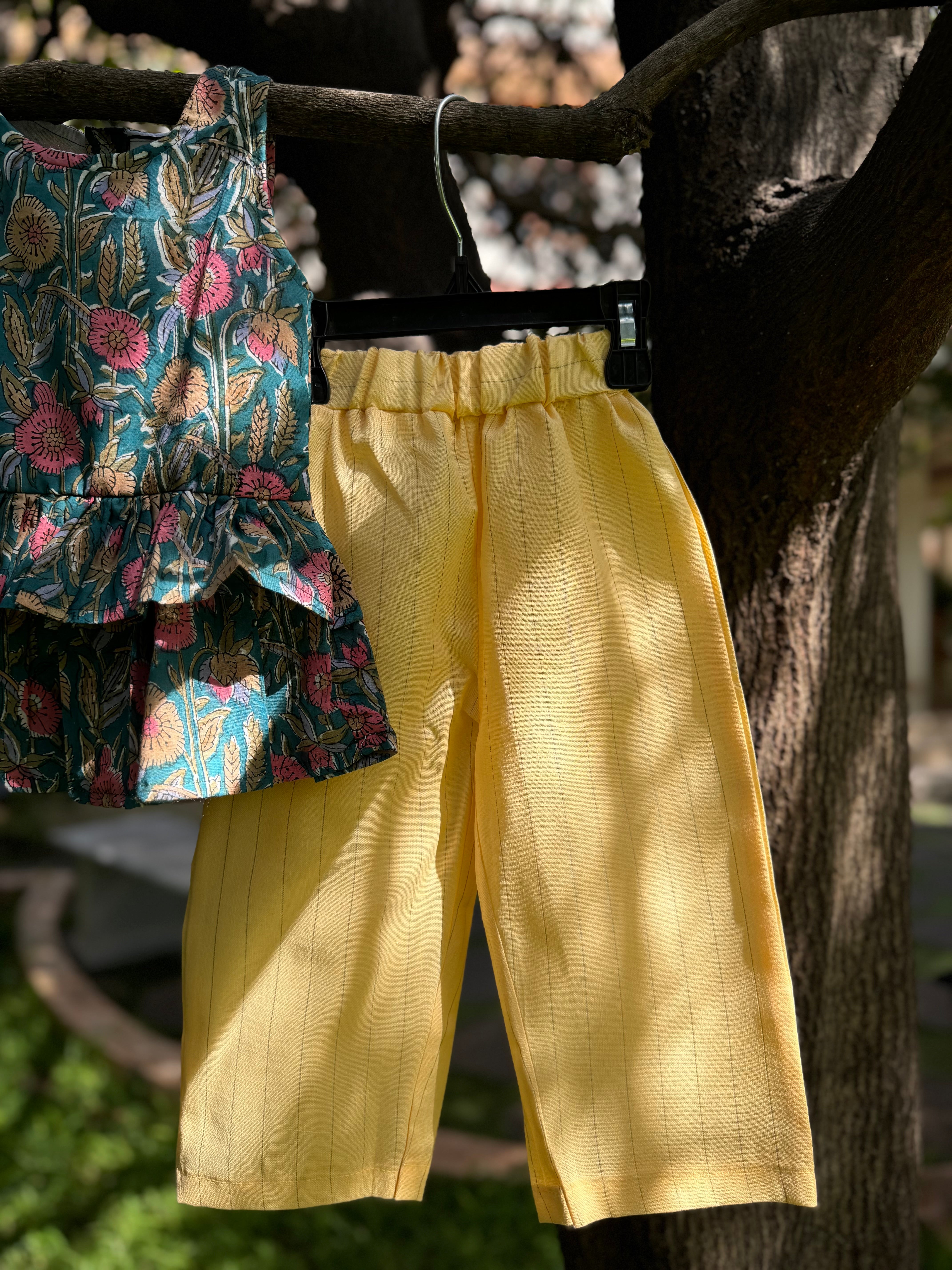 Floral Top & Yellow strip pant