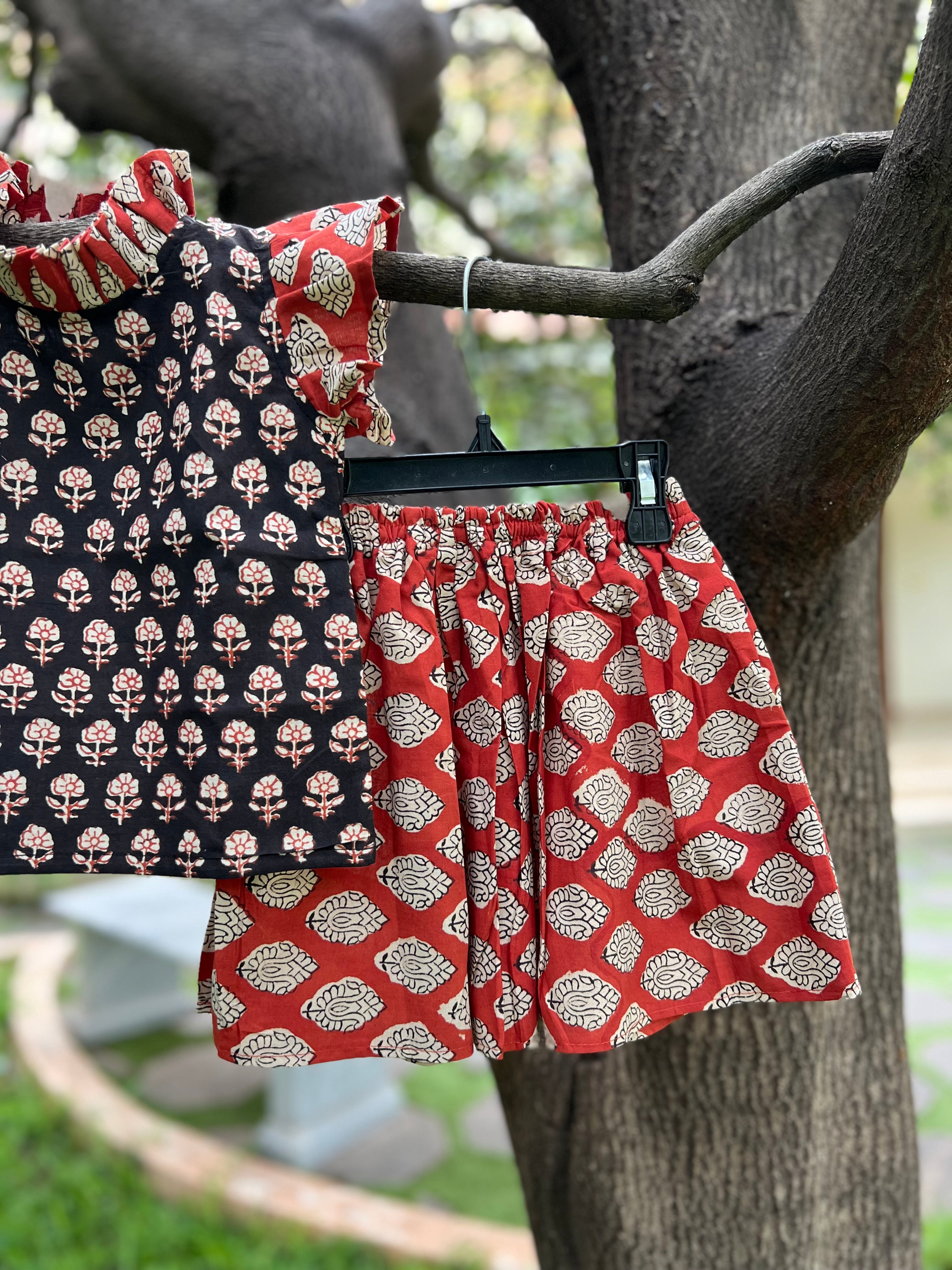 Red & Black Skirt Set