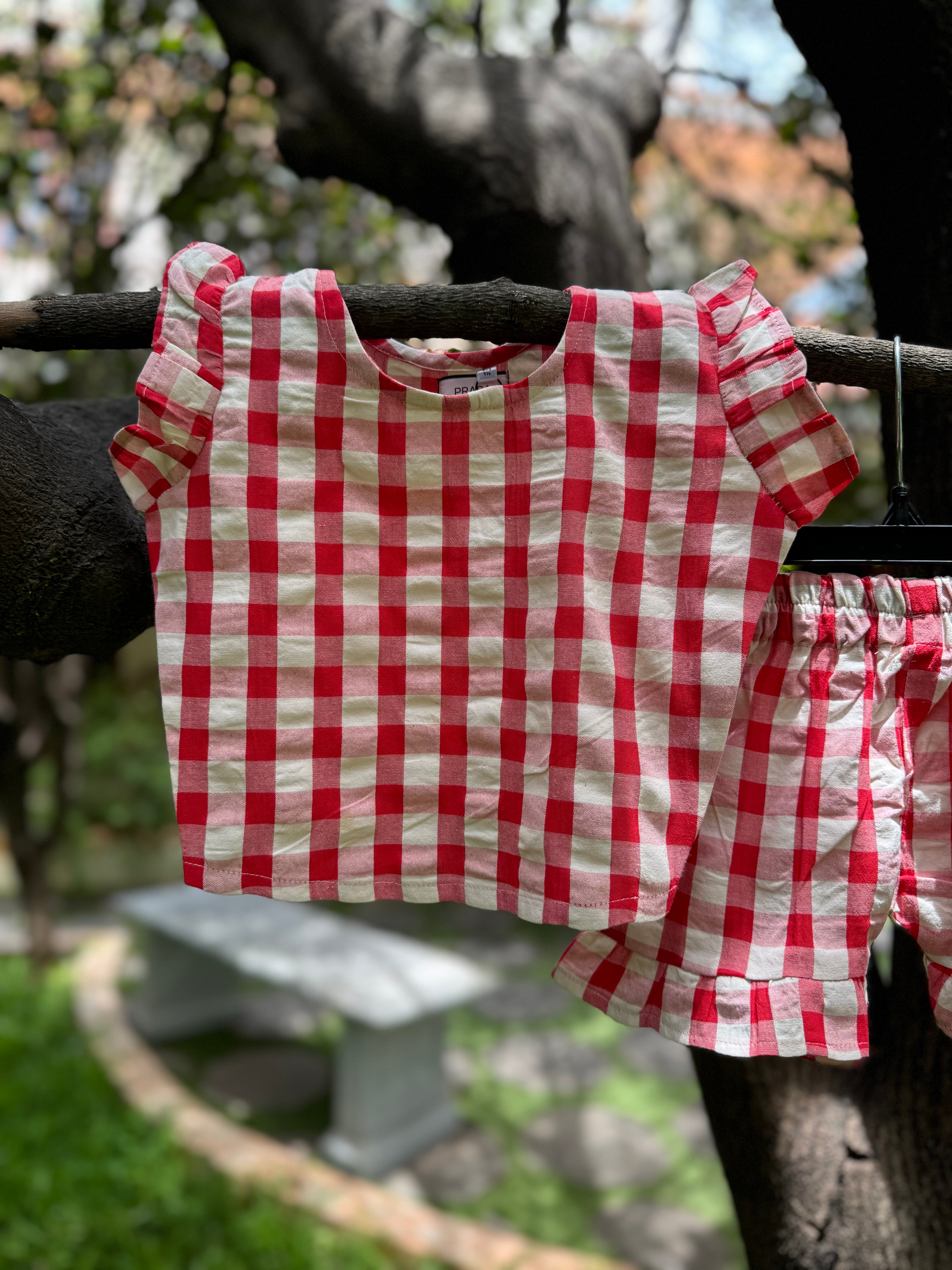 Red & White Shorts Set