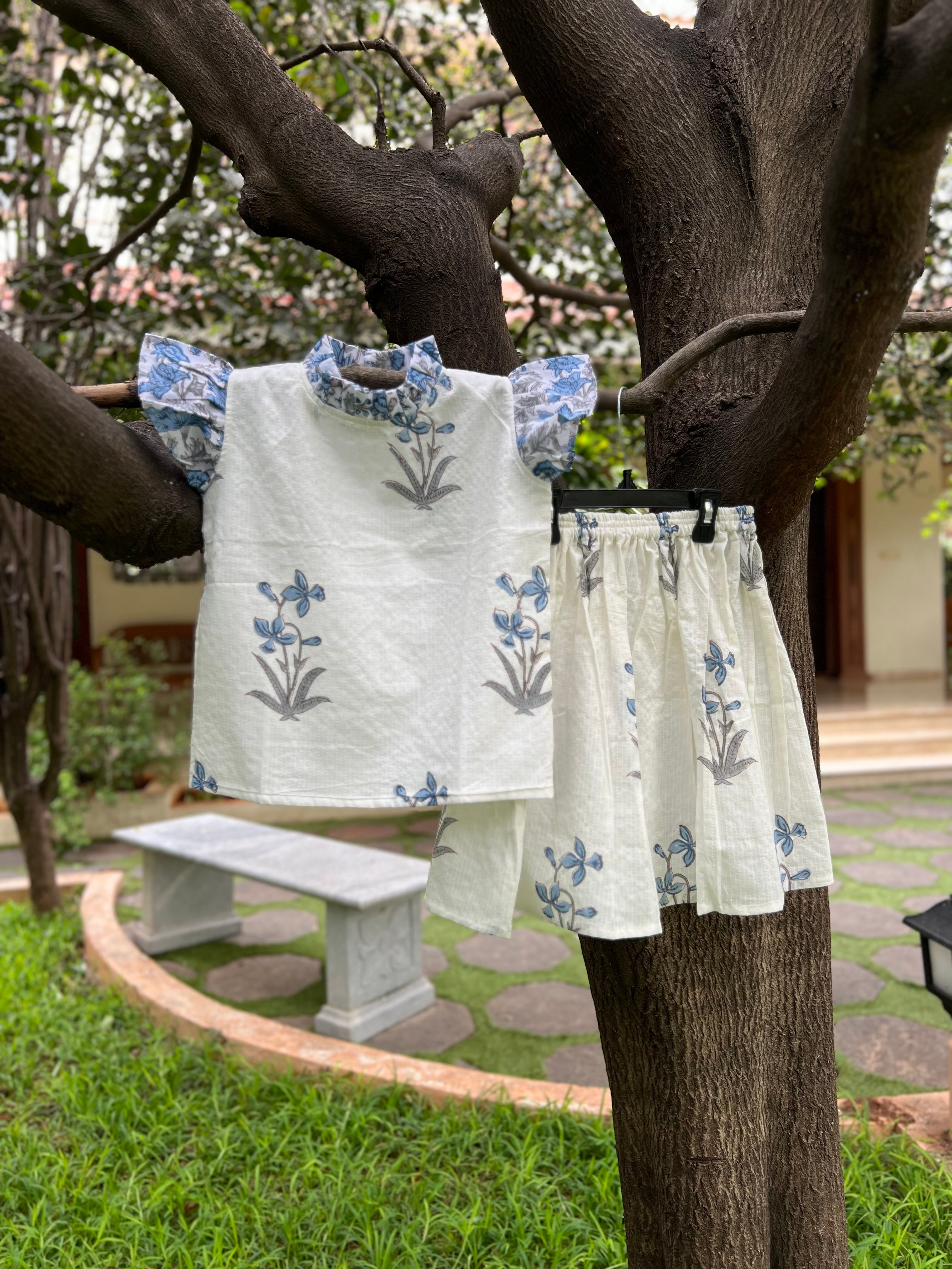 Blue and white floral Skirt Set Co-ords