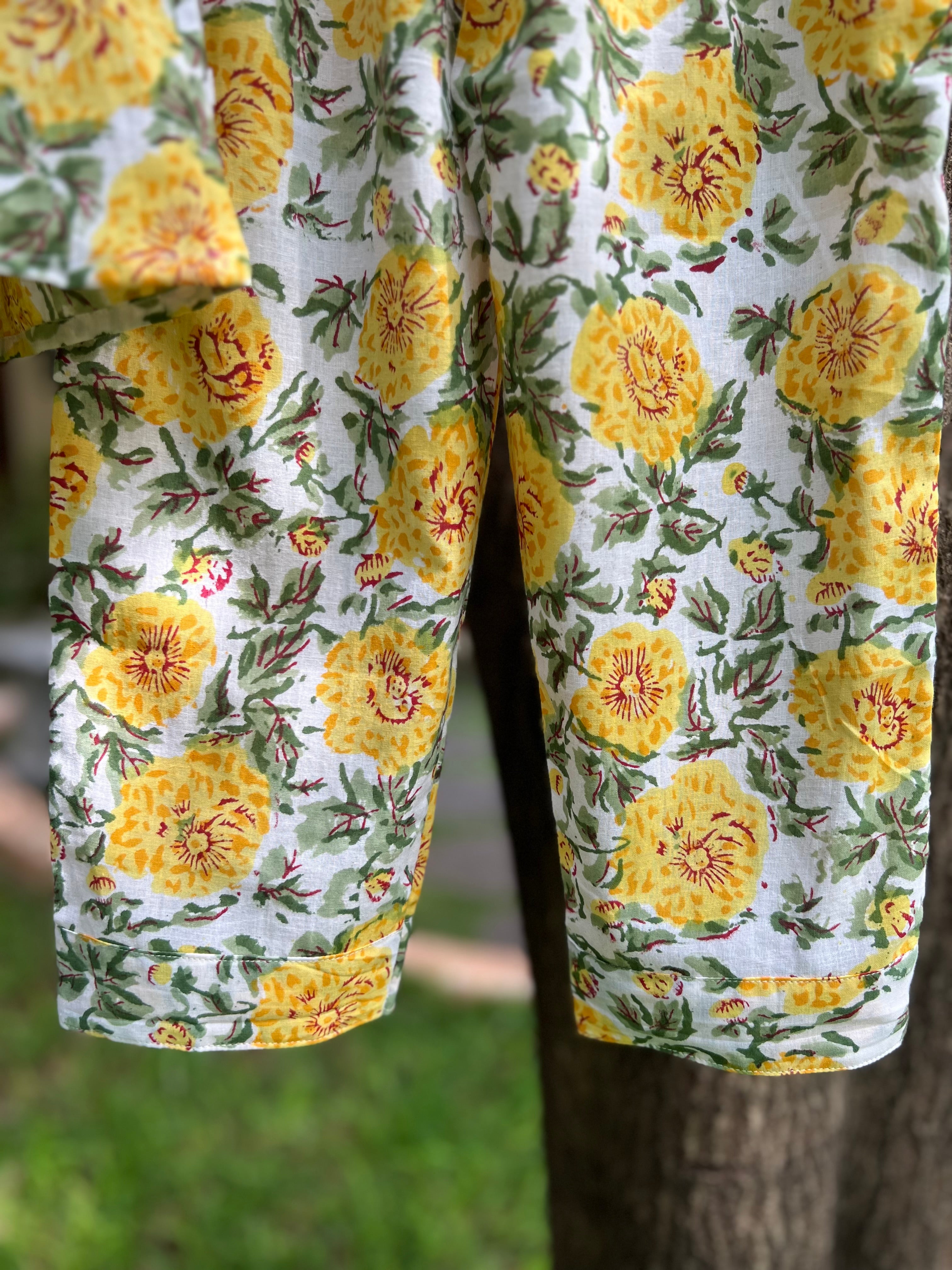 Yellow Floral Double layer top Full pant