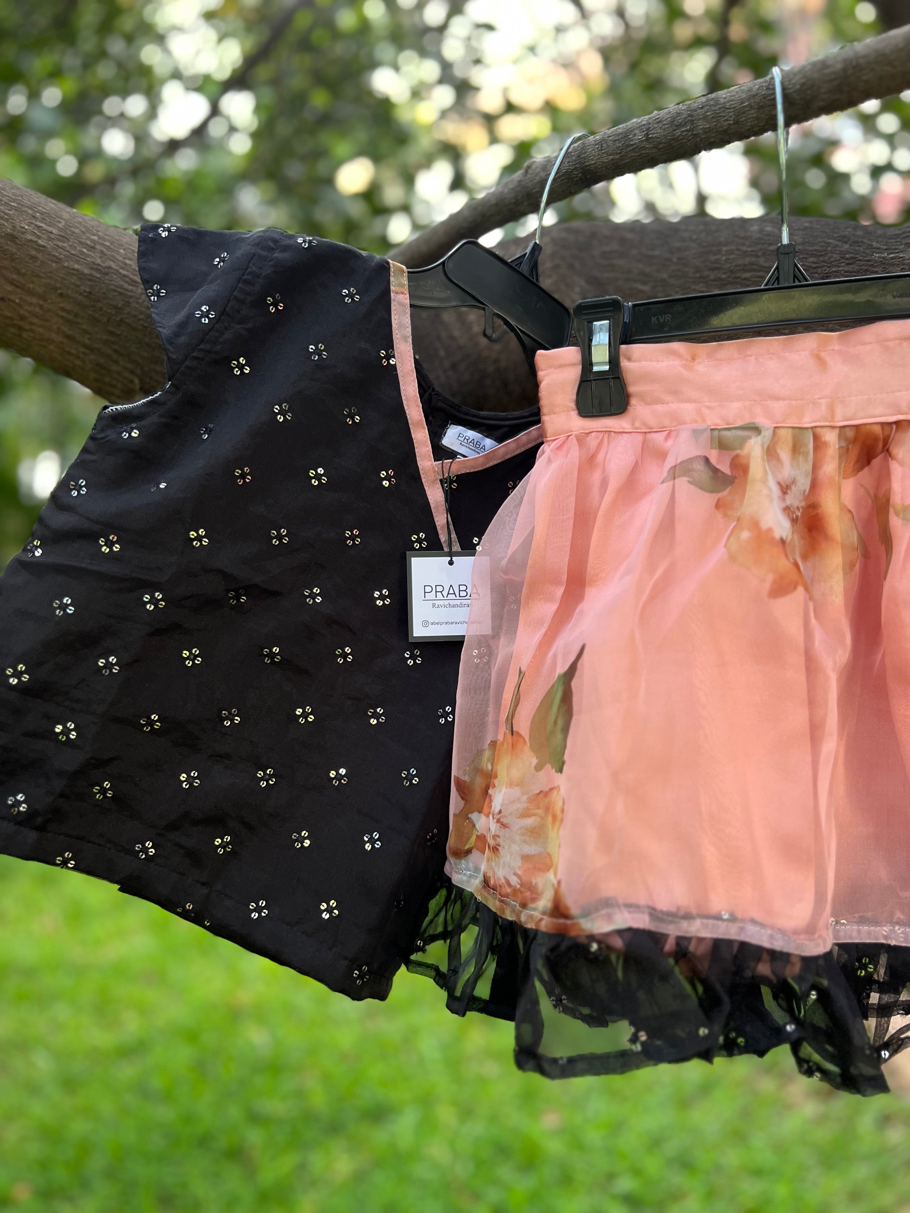 Orange and black organza skirt Half Length