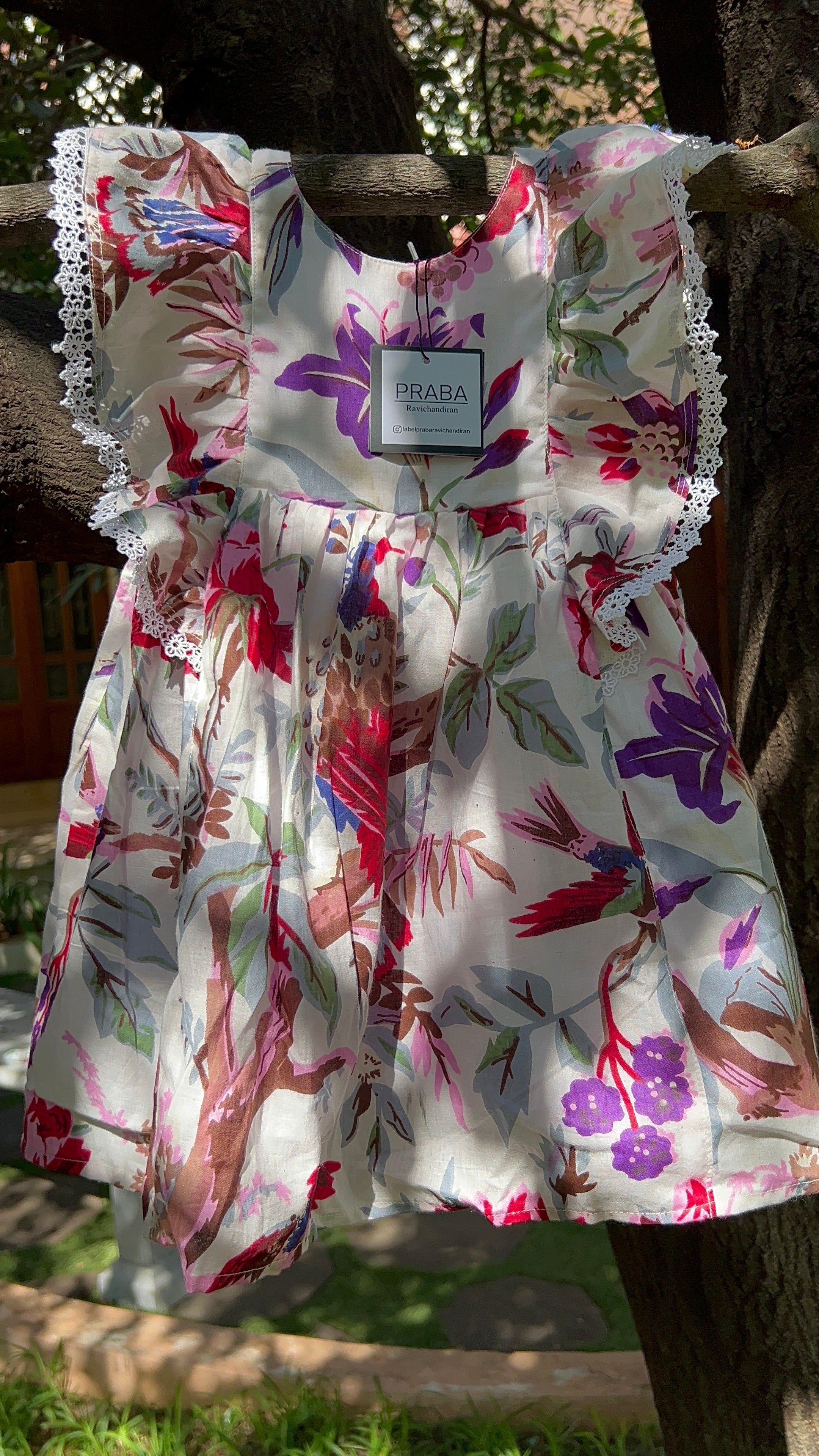 Tropical Print Floral Dress(Double lining)