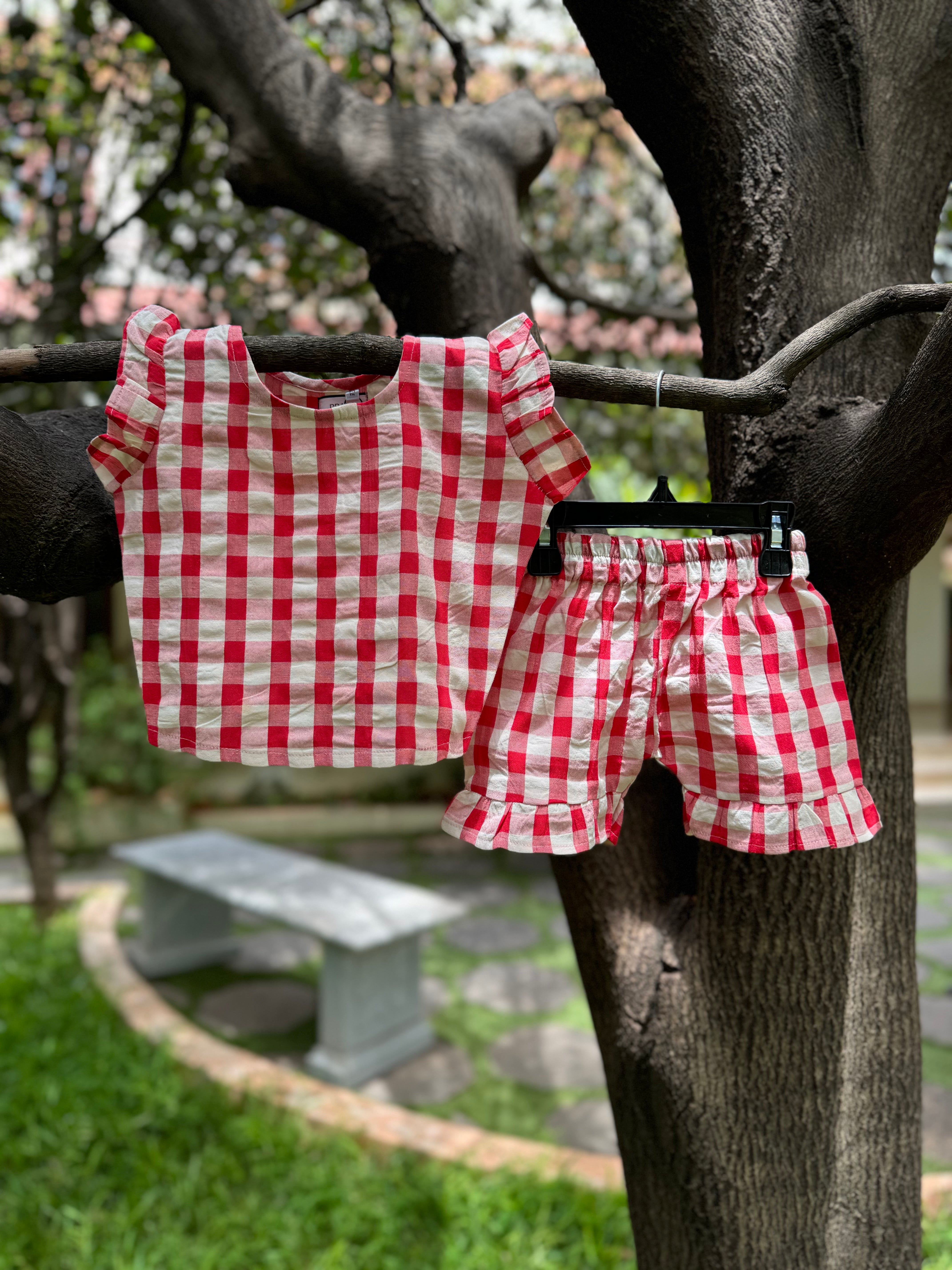 Red & White Shorts Set