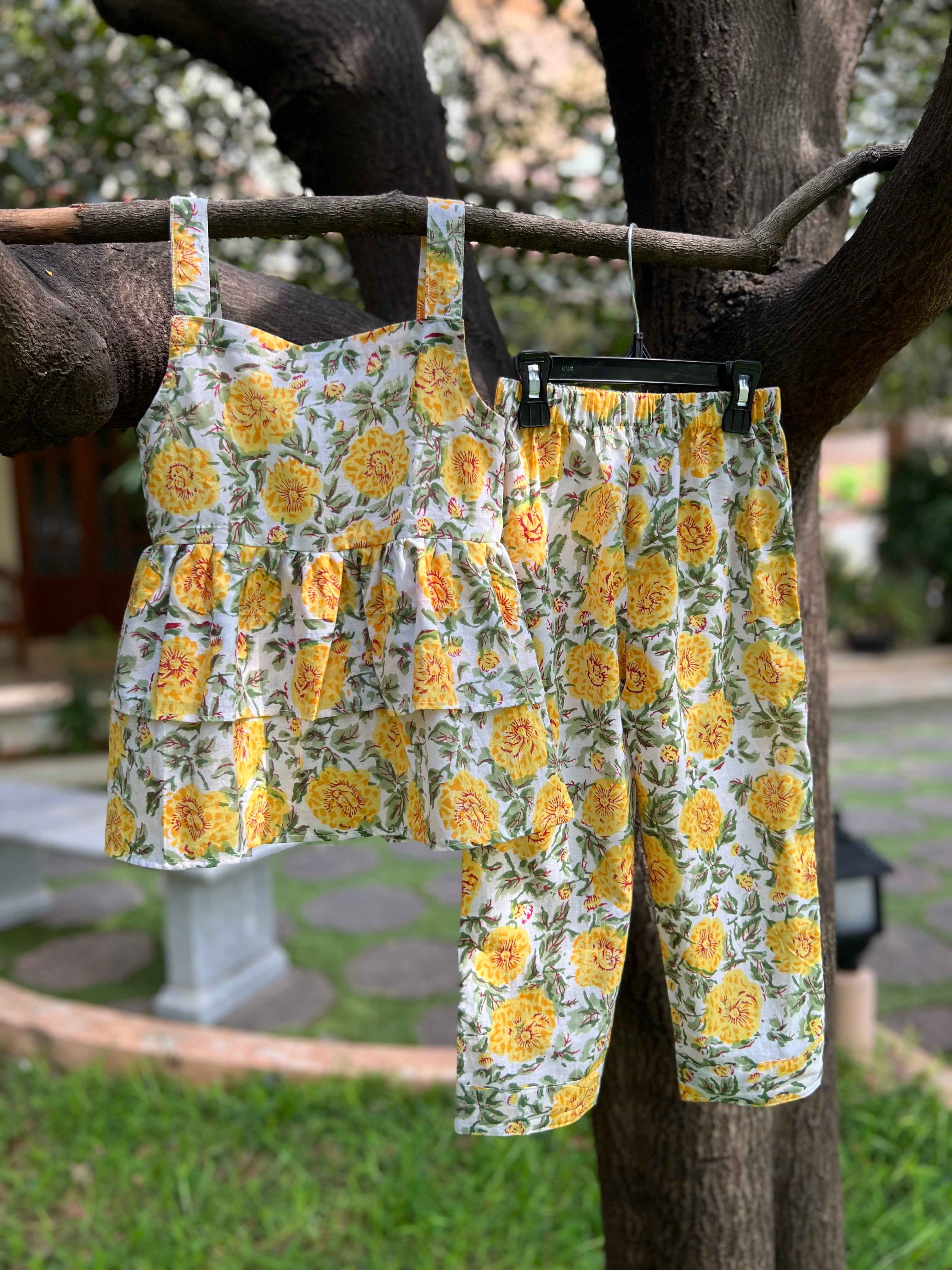 Yellow Floral Double layer top Full pant