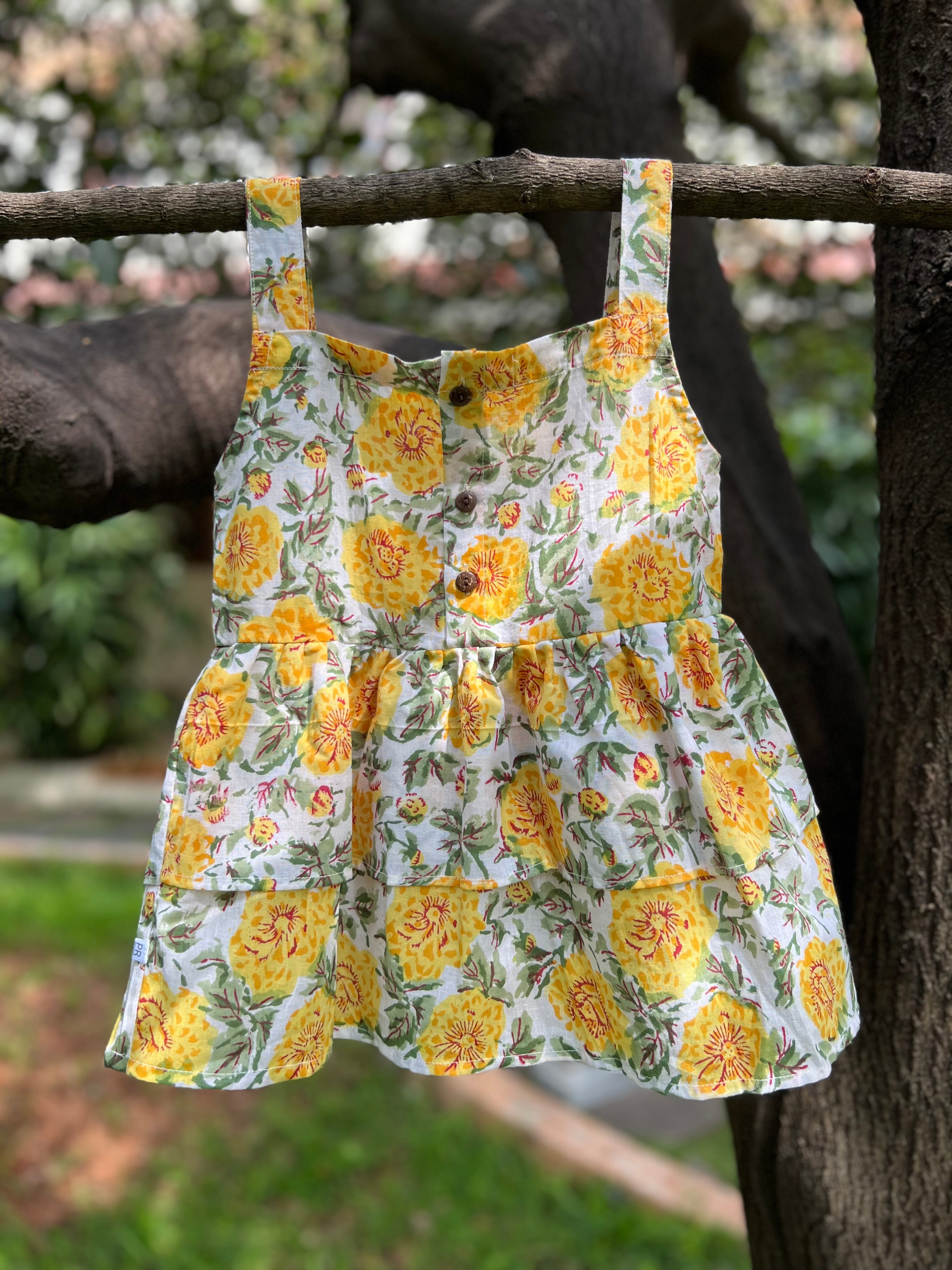 Yellow Floral Double layer top Full pant set