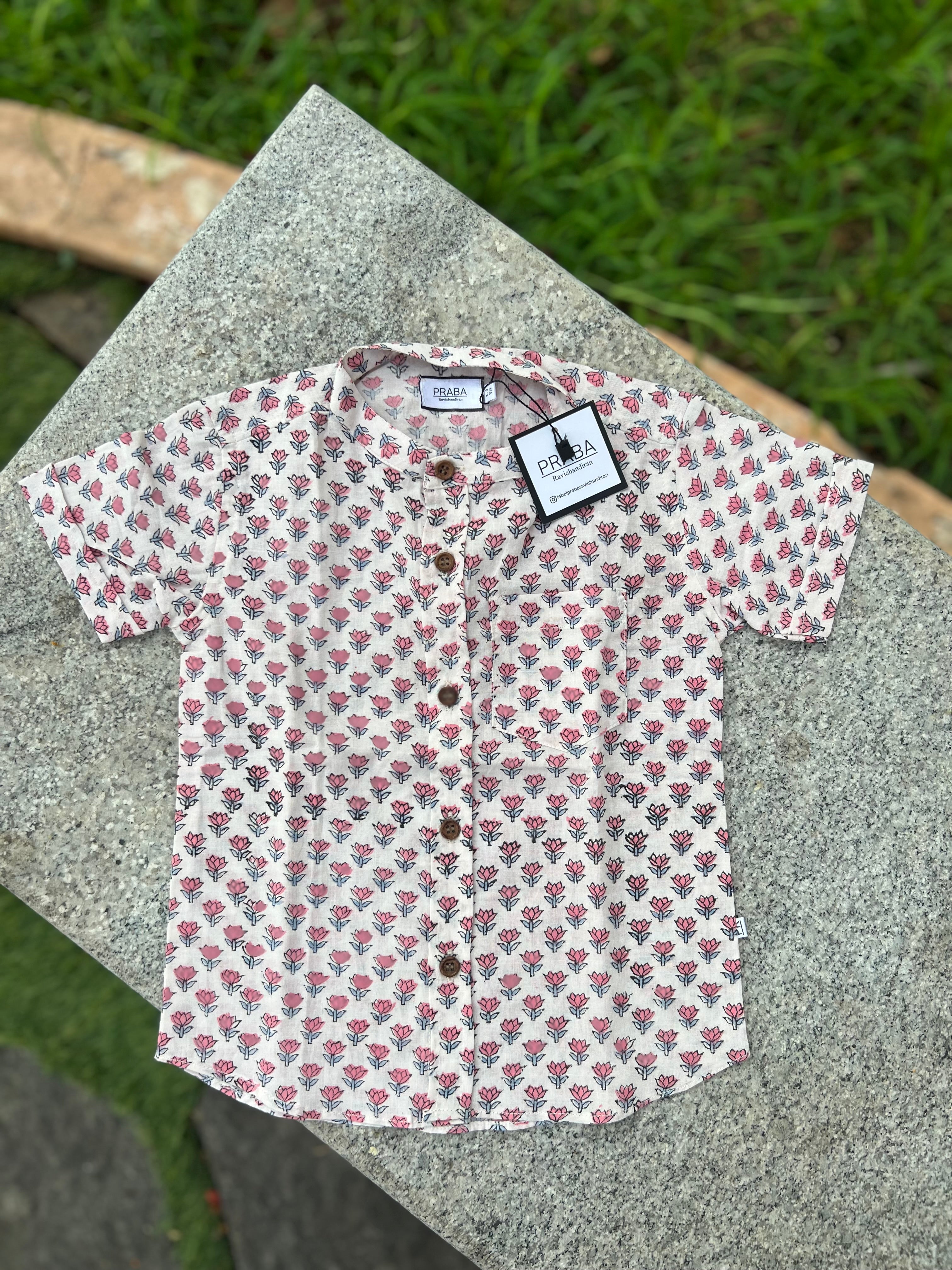 Pink floral Cotton shirt (Regular Fit)