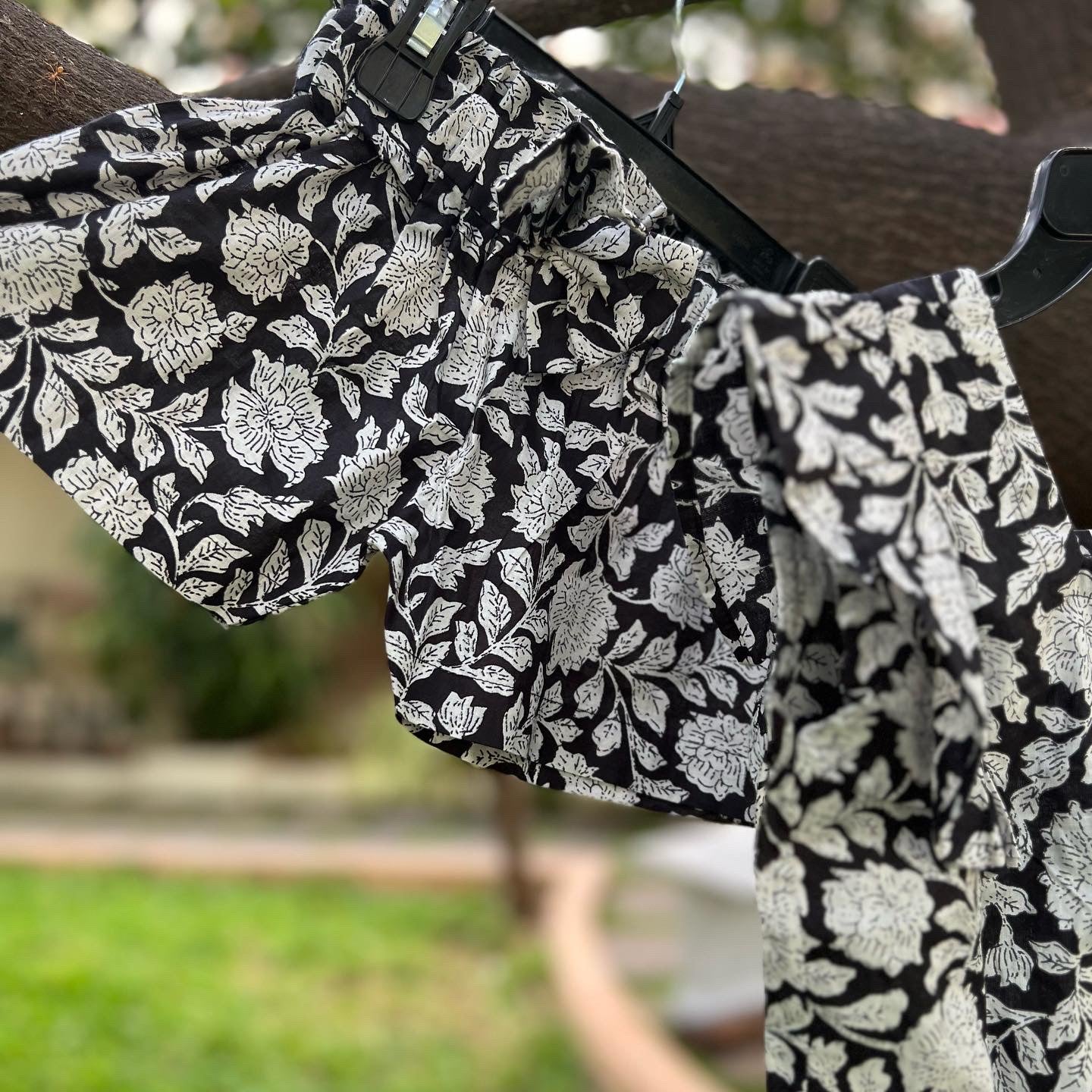 Black and White Floral Print Crop Top & Shorts