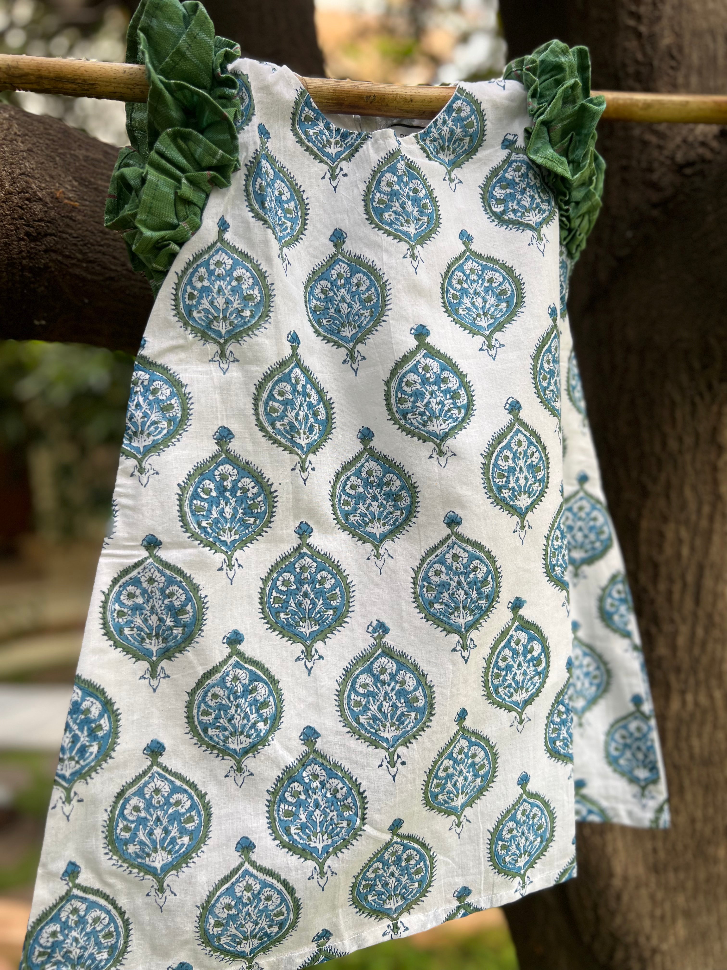 Green Leaf Print A line frock