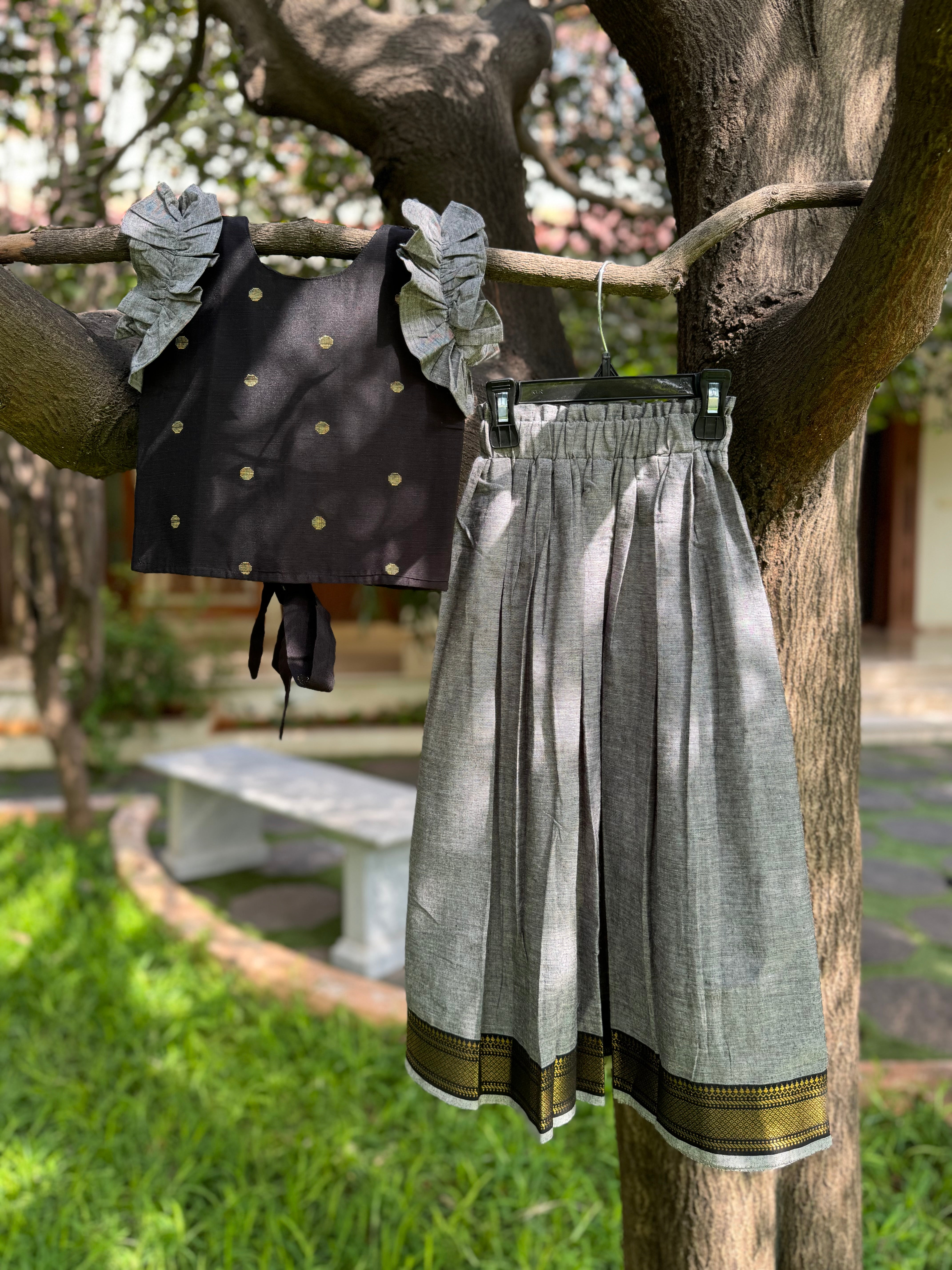 Grey Skirt & Black Top Full Skirt Set