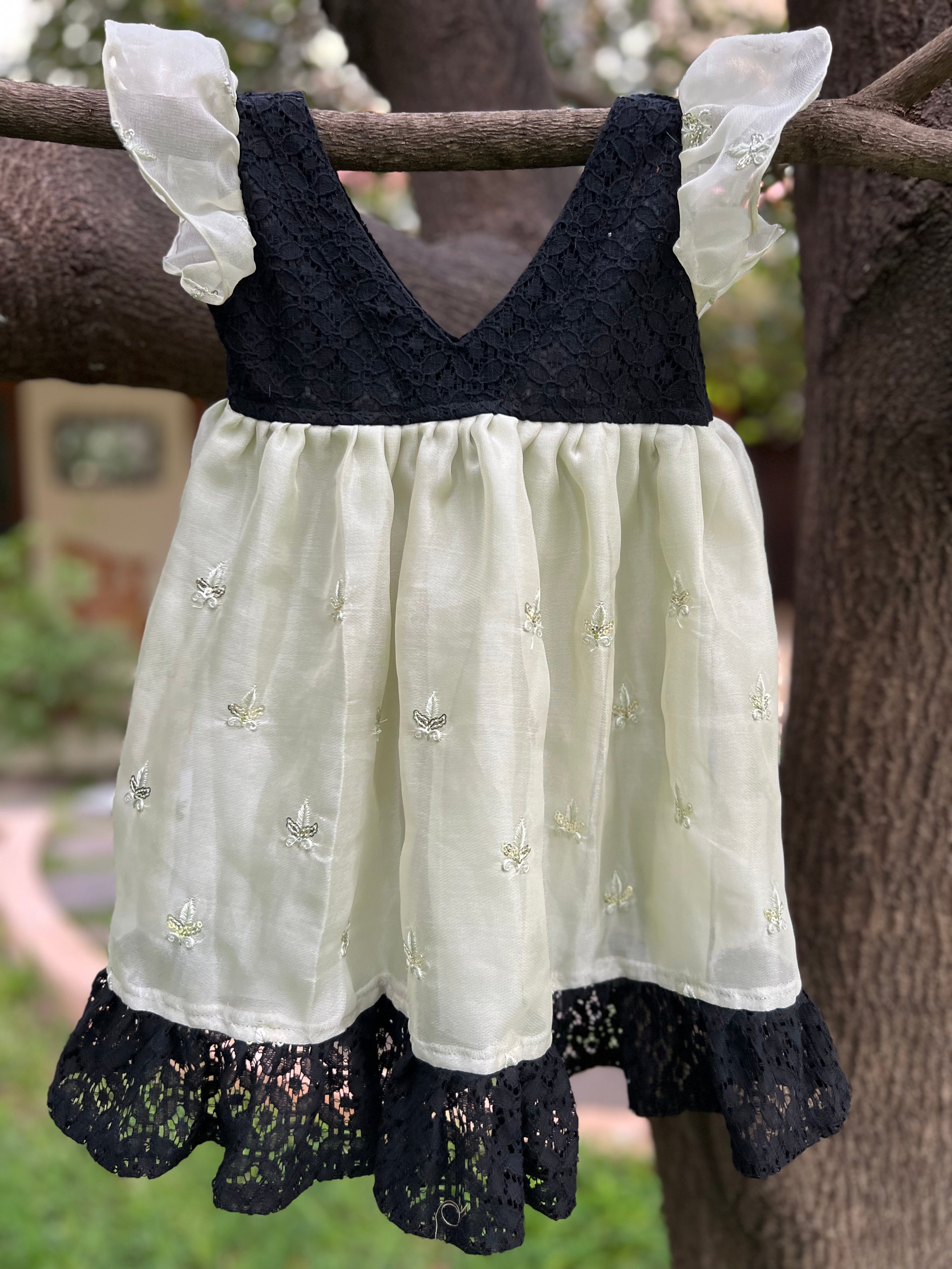 Organza frock lime green with black