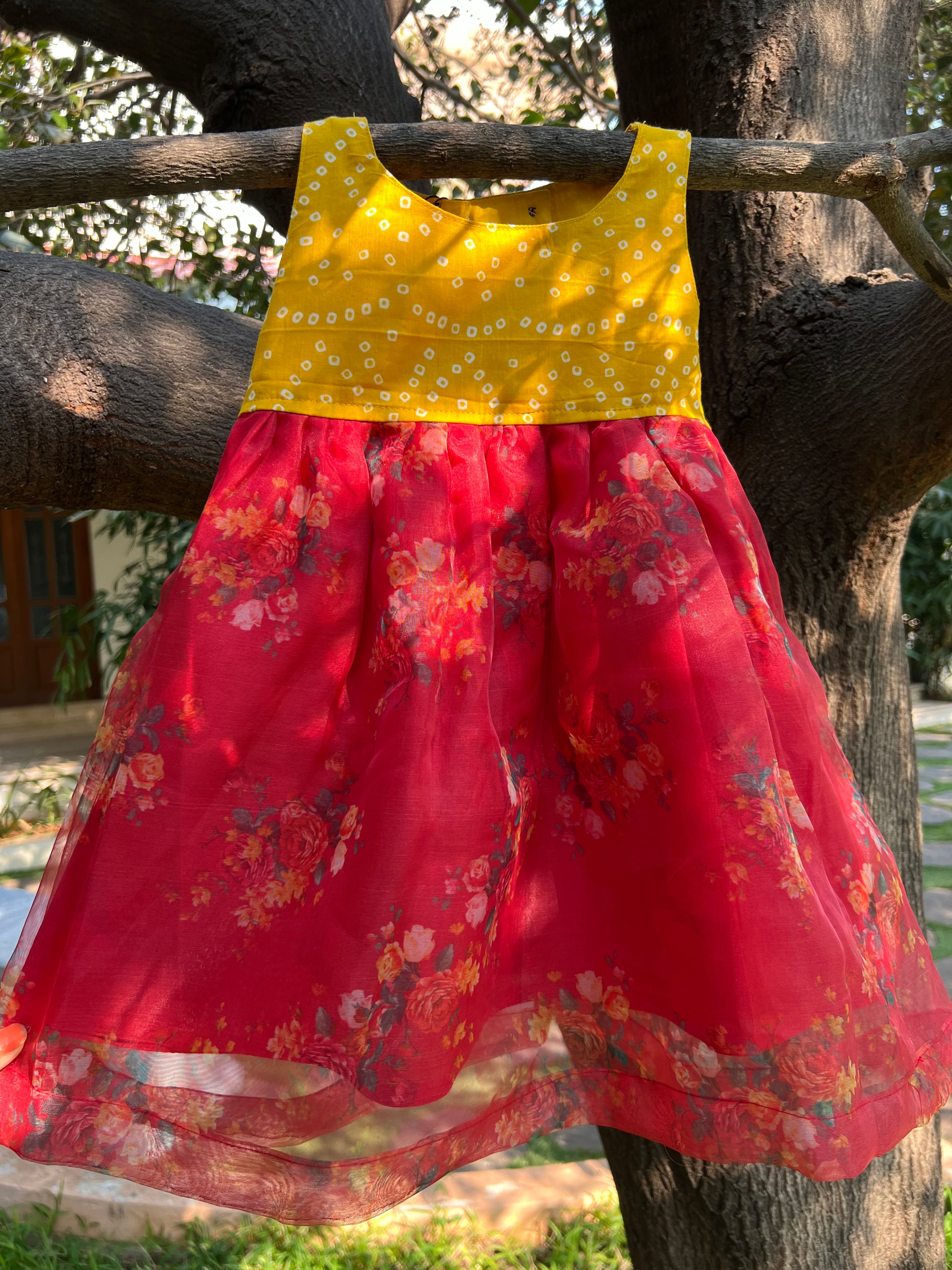 Yellow Red Organza Frock