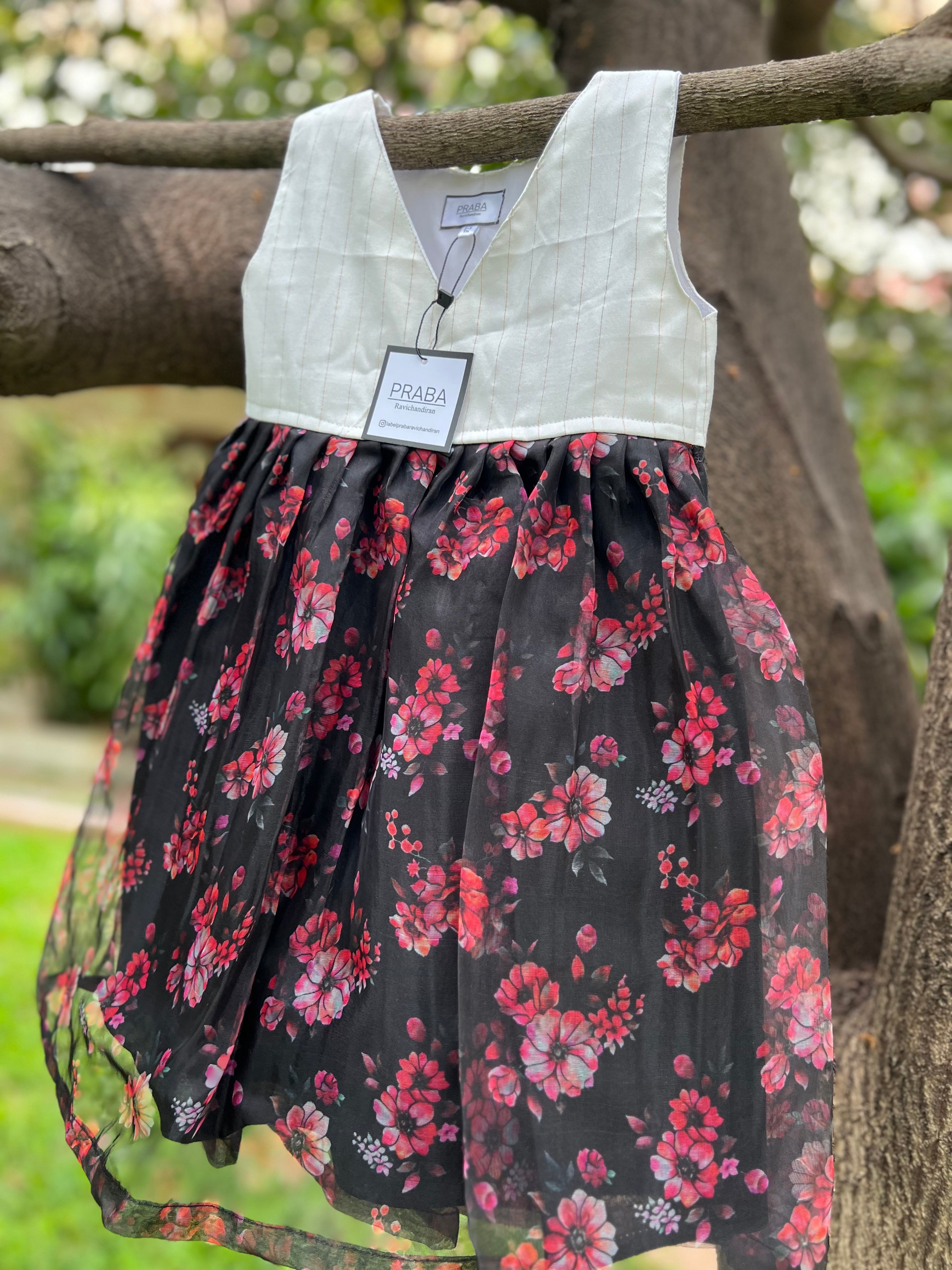 Black and white organza floral frock