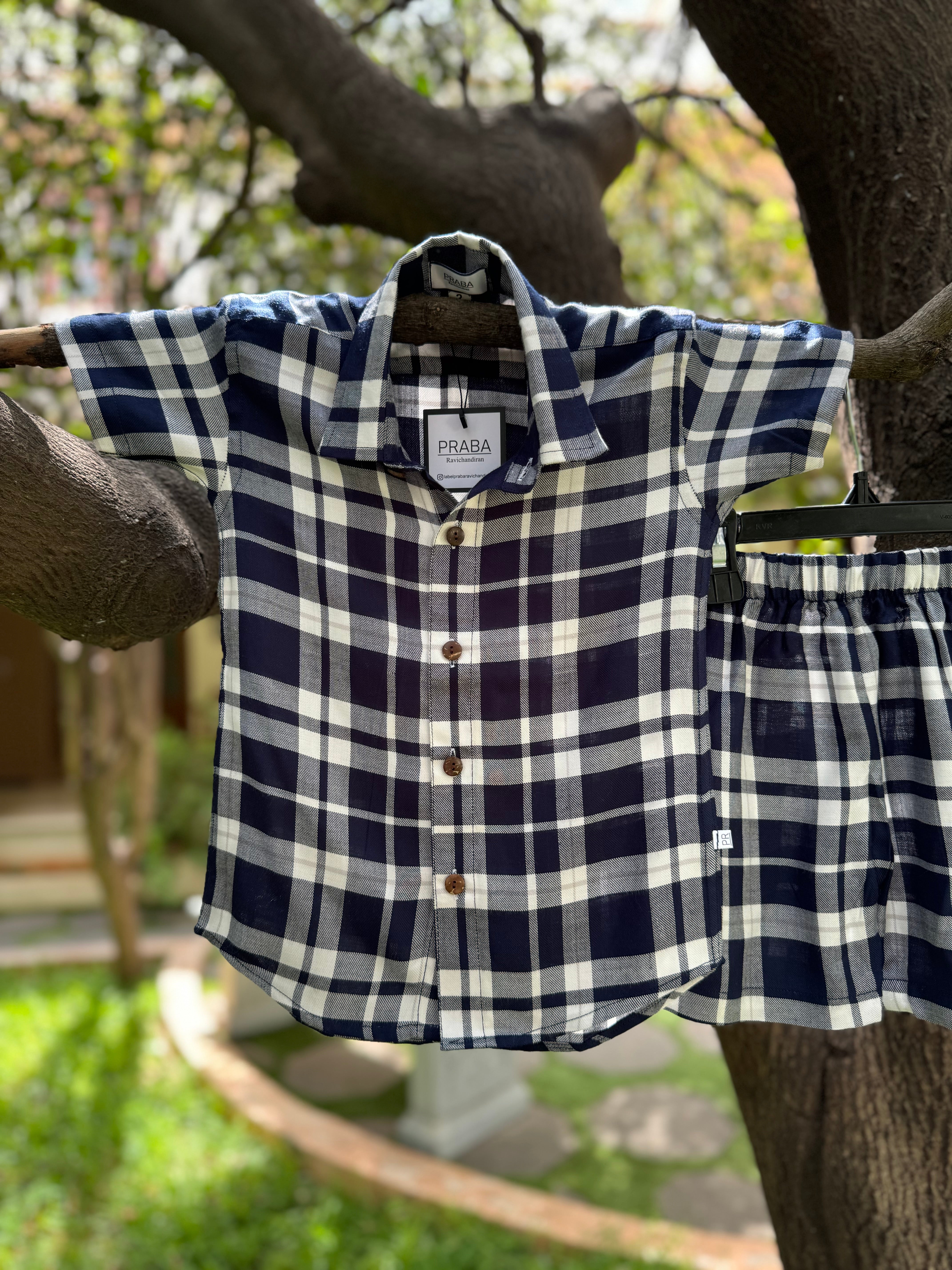 Navy Blue & White checked Co-Ords