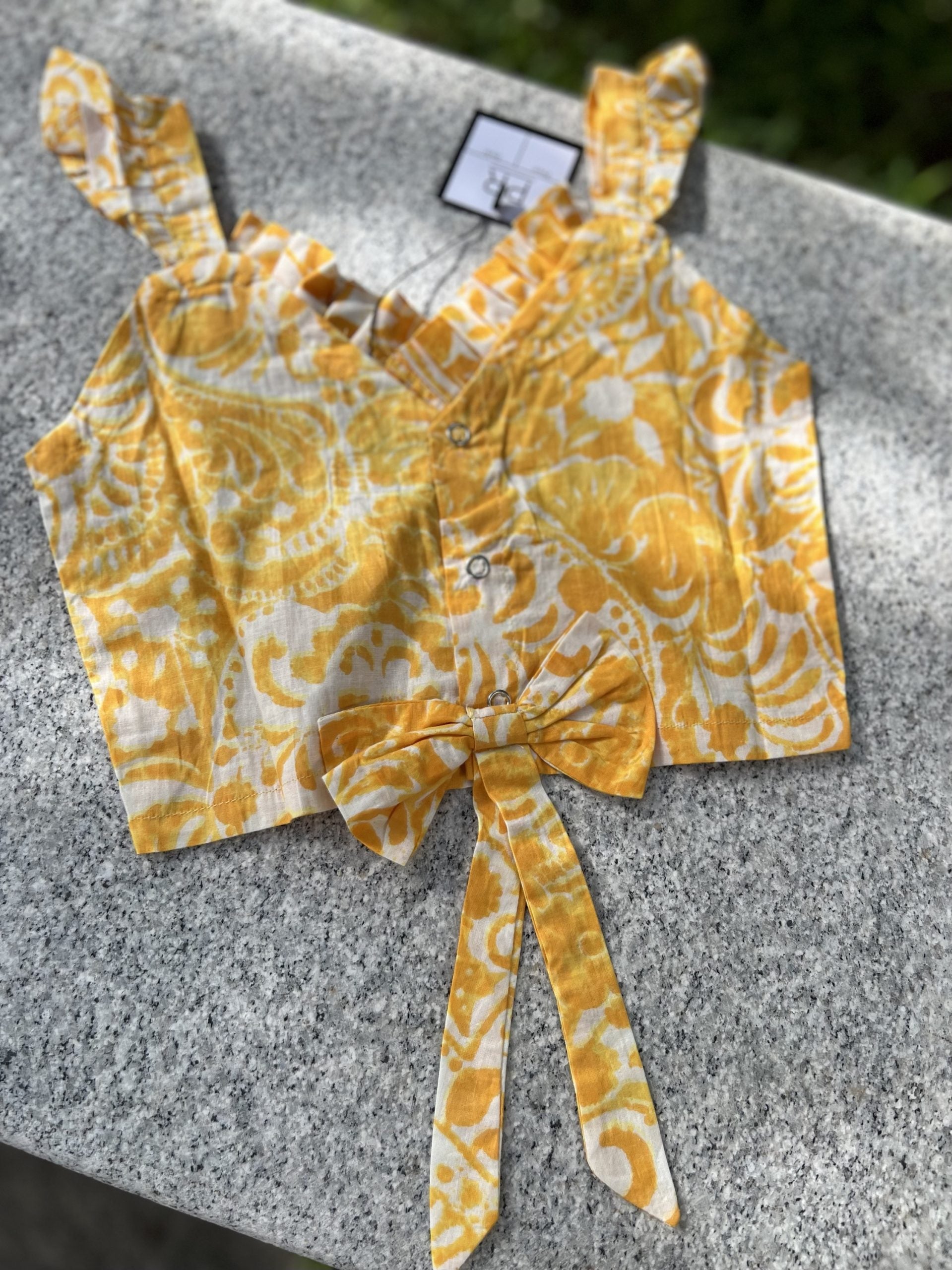 Yellow Printed Crop Top & shorts