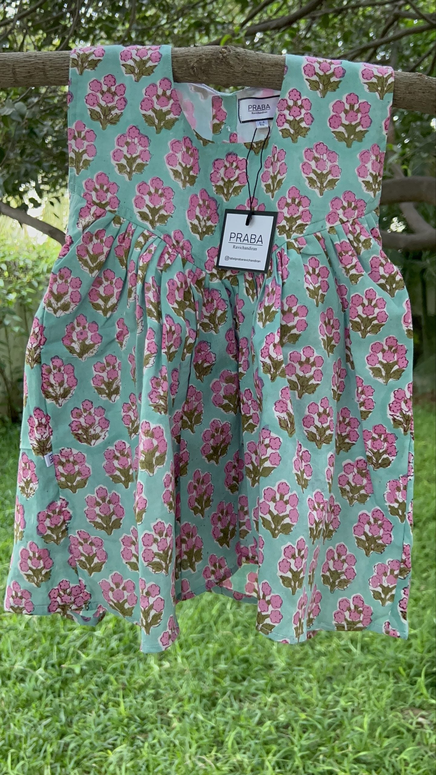 Eye-Catching Pink and Green Floral Print Dress Everyday collection 849