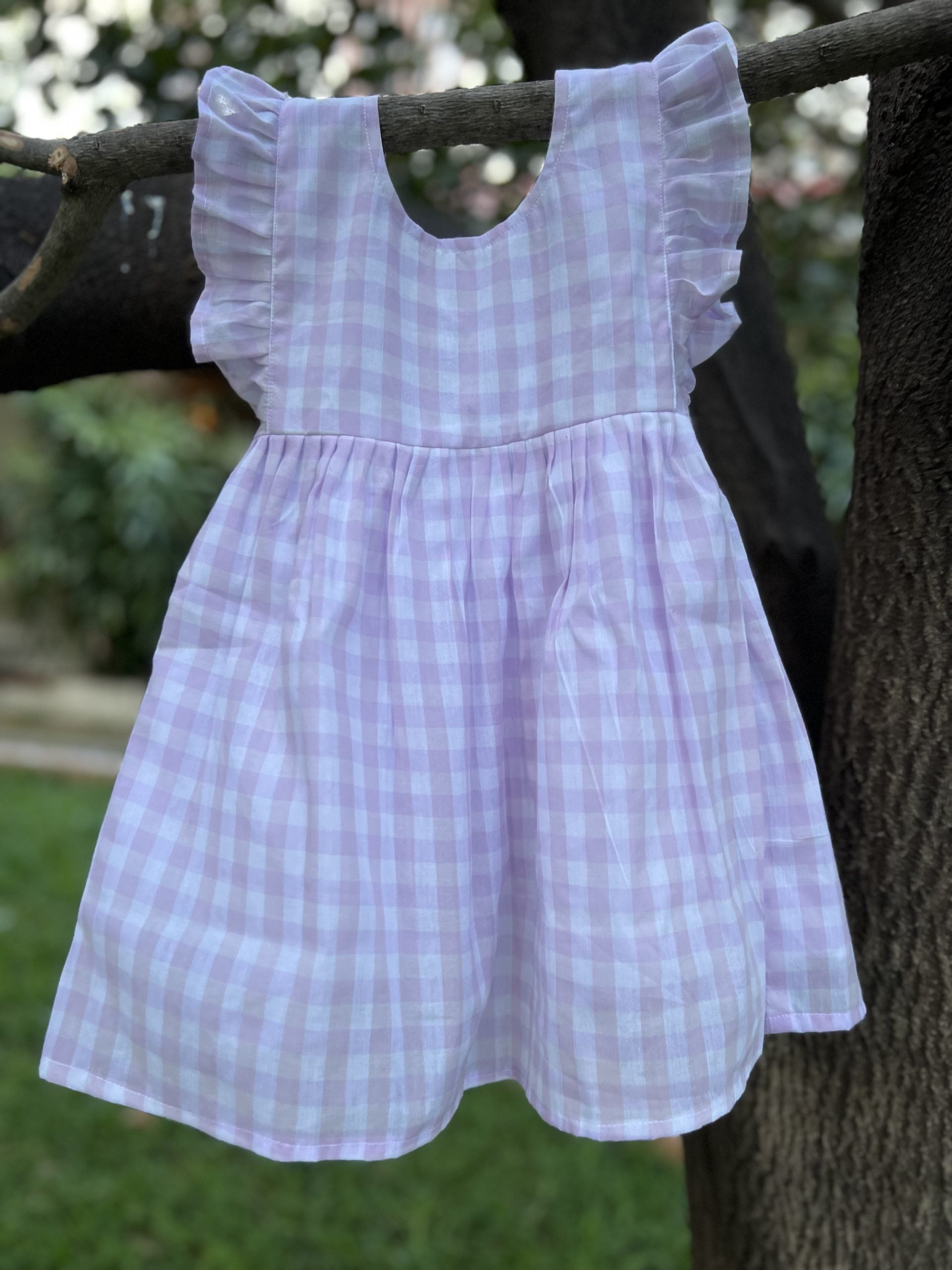 Purple and White Checkered Frock double lining